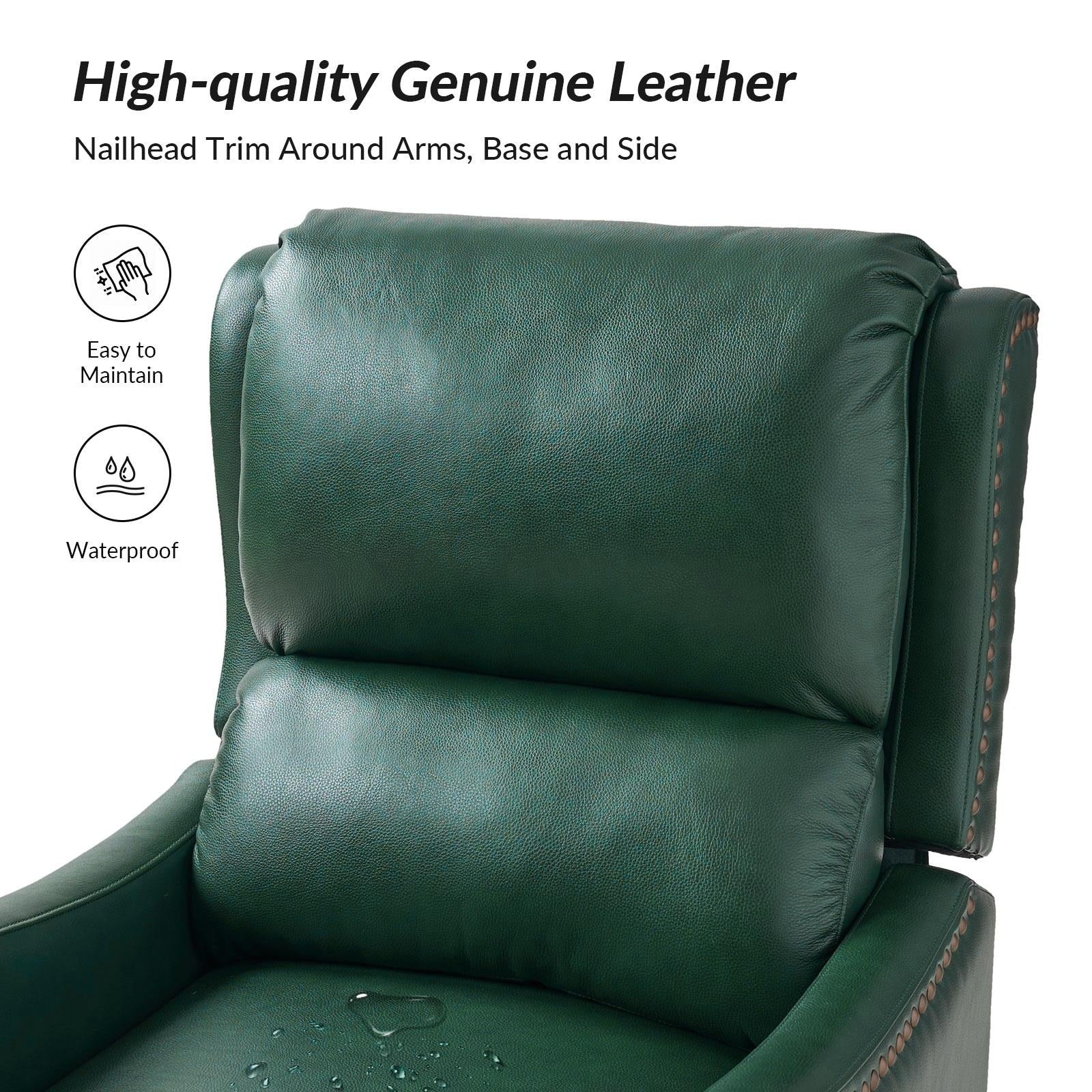 Brigida Modern Genuine Leather Nailhead Trim Recliner with Adjustable Footrest Set of 2 by HULALA HOME