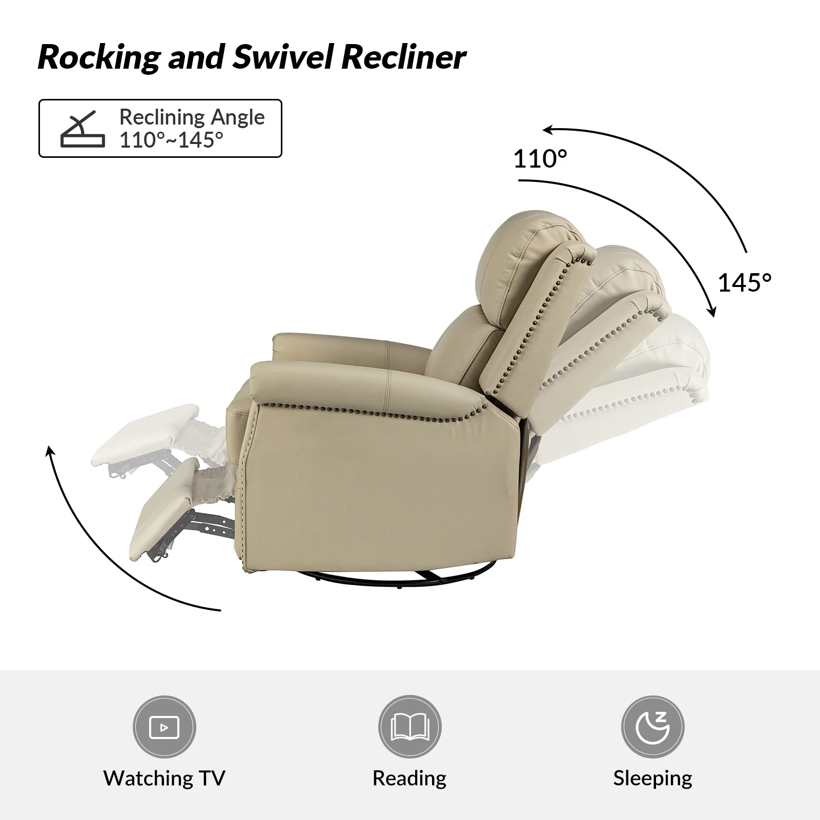 Renato Traditional Genuine Leather Nailhead Power Swivel Recliner Chair with Metal Base Set of 2 by HULALA HOME