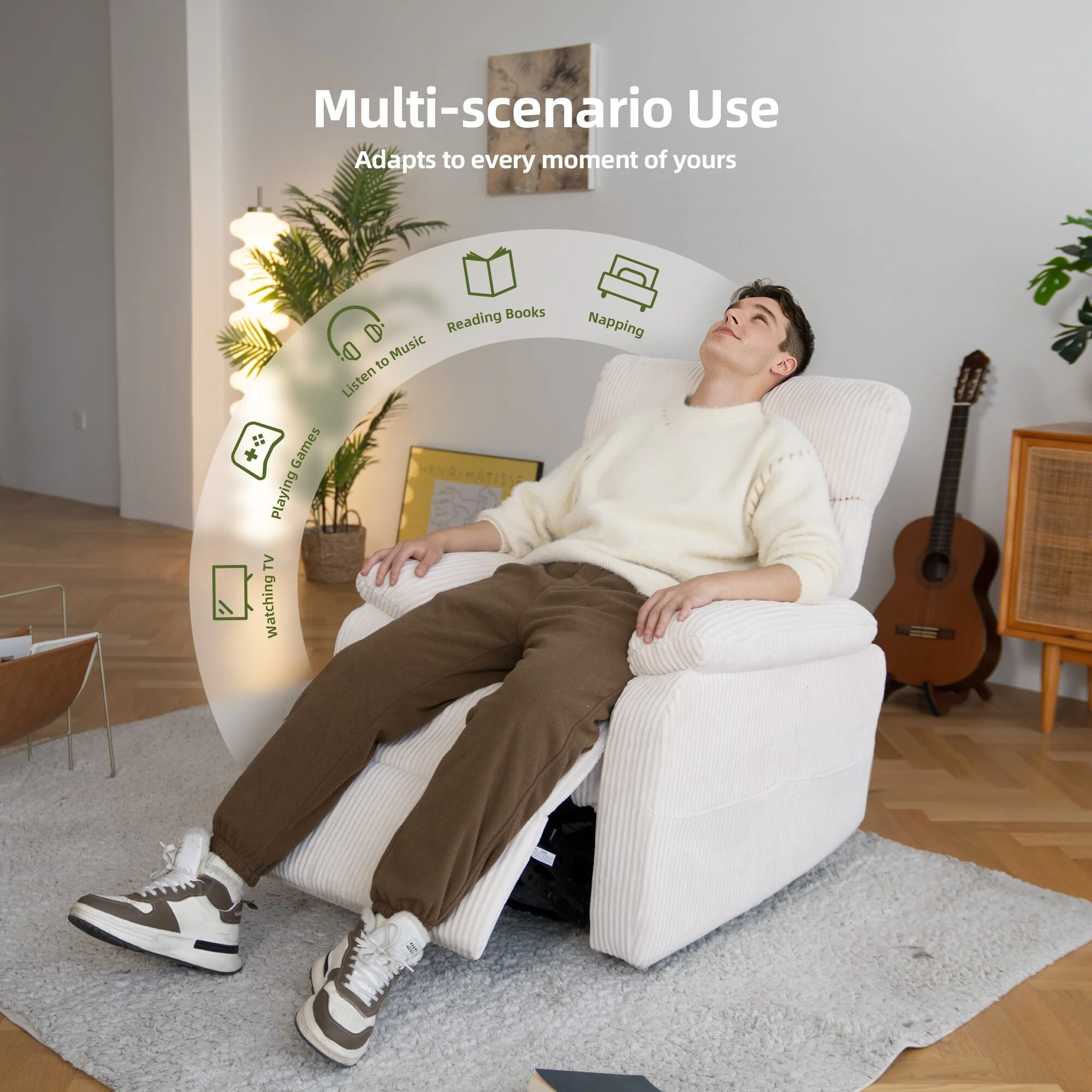 Power Swivel Rocker Recliner Chair, Oversized Recliner Chairs Corduroy Overstuffed Reclining Chair with USB Type-C Ports