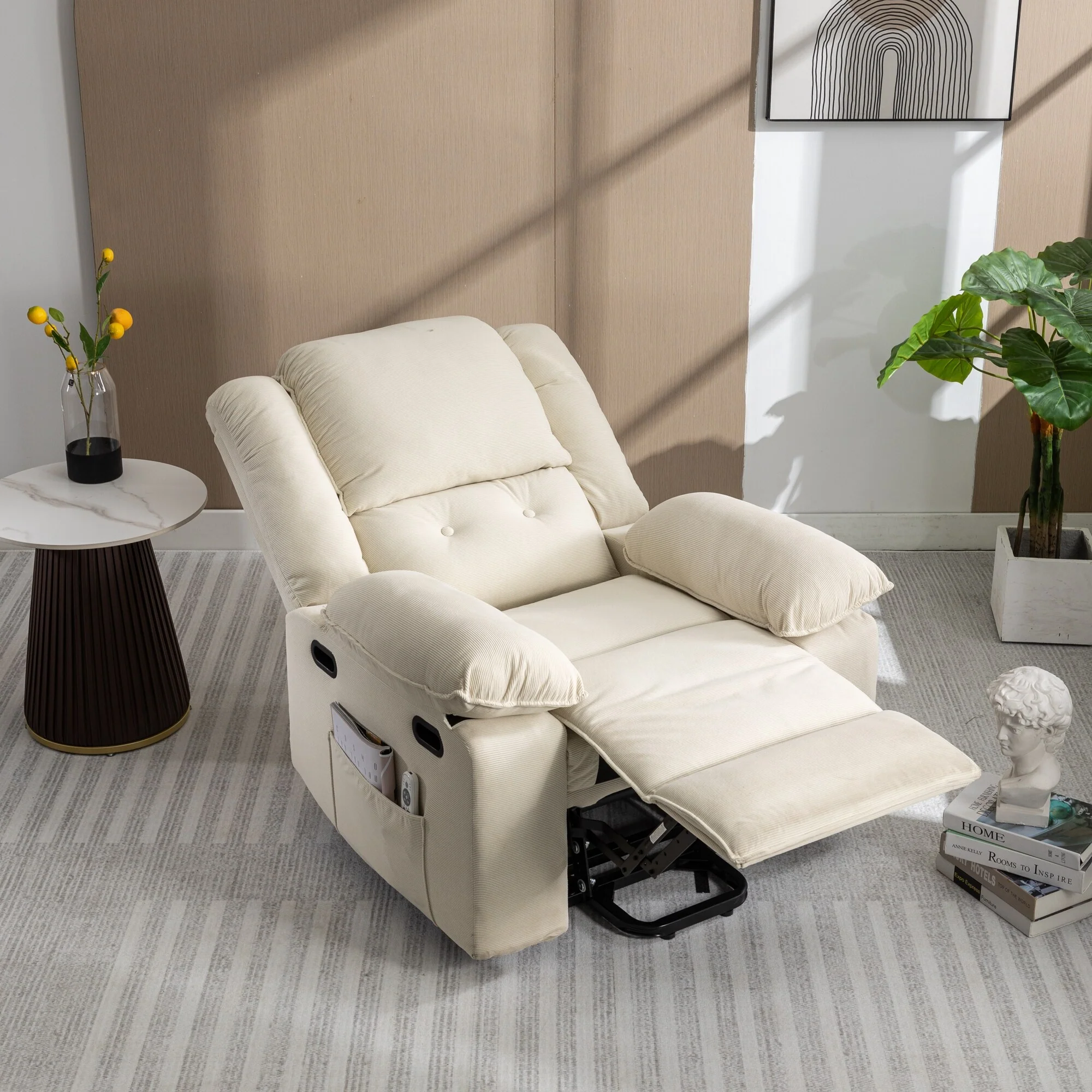 Beige Power Lift Recliner with Massage, Heat, and Adjustable Recline