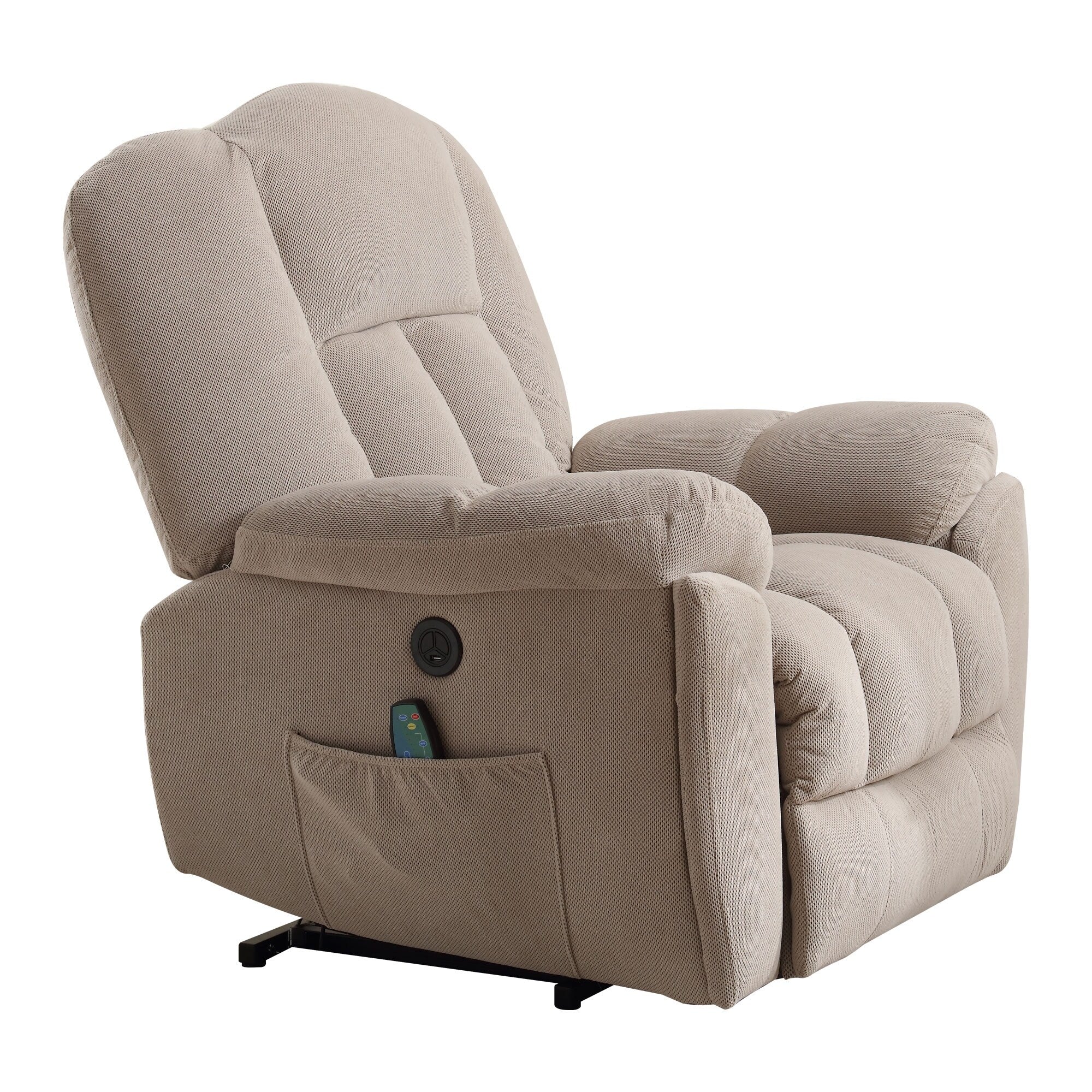 Grey Electric Power Lift Recliner with Heating, Massage, Infinite Positions, USB Charging, and Convenient Side Pockets