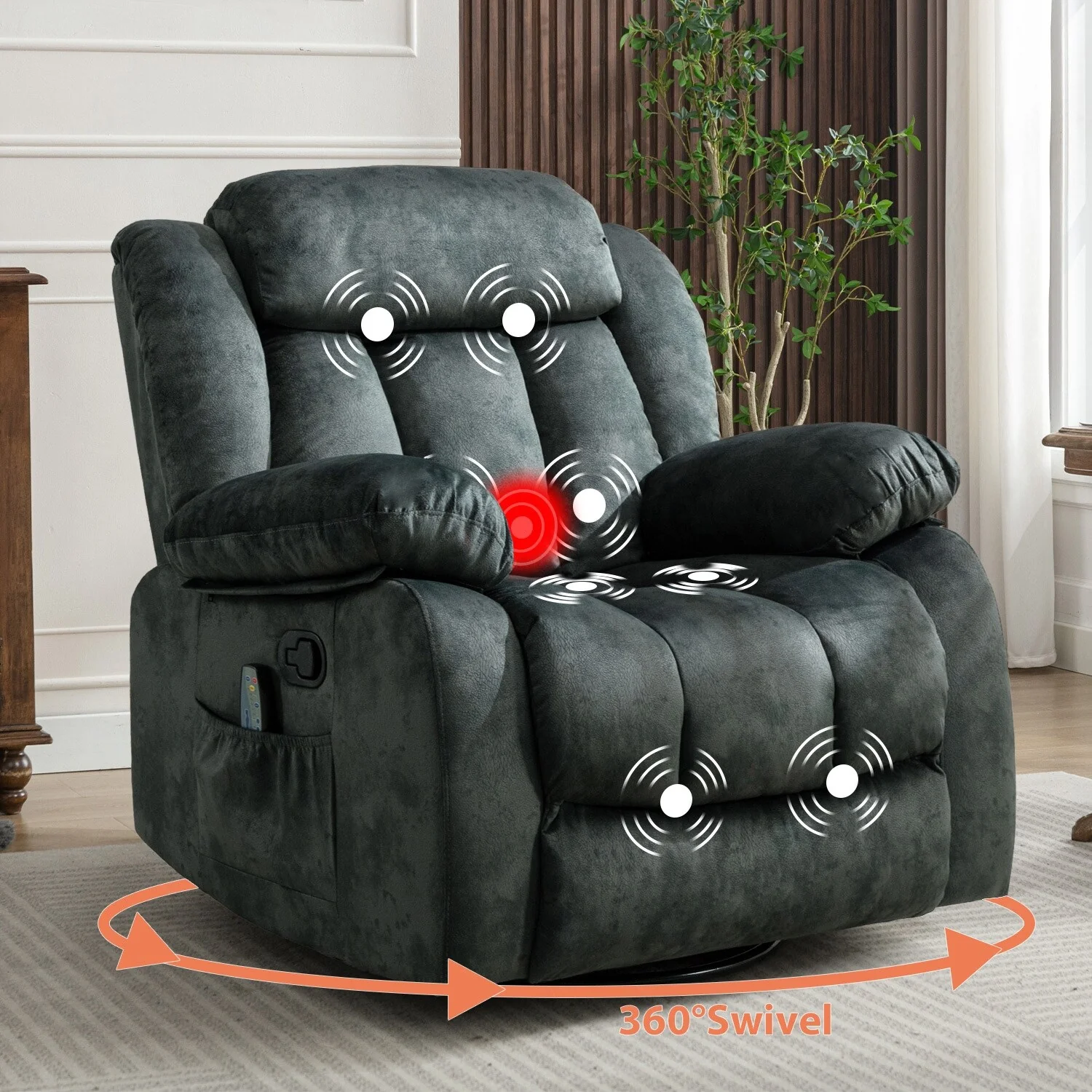 360�� Rotatable Swing Manual Massage Rocker Recliner With Heat And Vibration
