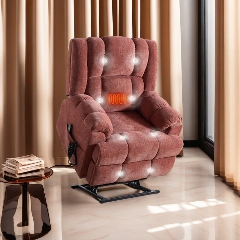 Heavy Duty Power Lift Recliner Chair with Dual Motor, Heat & Massage Functions, Infinite Position Electric Reclining Sofa