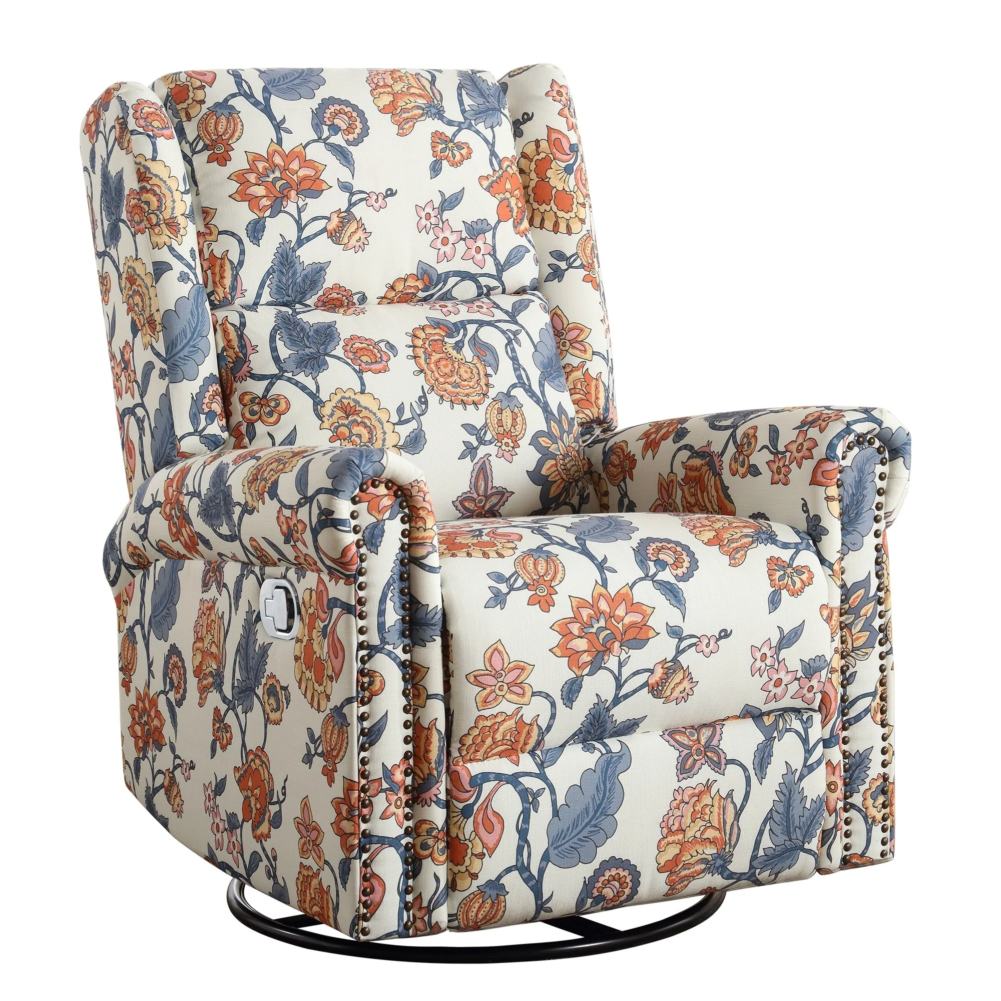 HOMYKA Floral Manual Recliner Swivel Rocking Chair Upholstered Glider