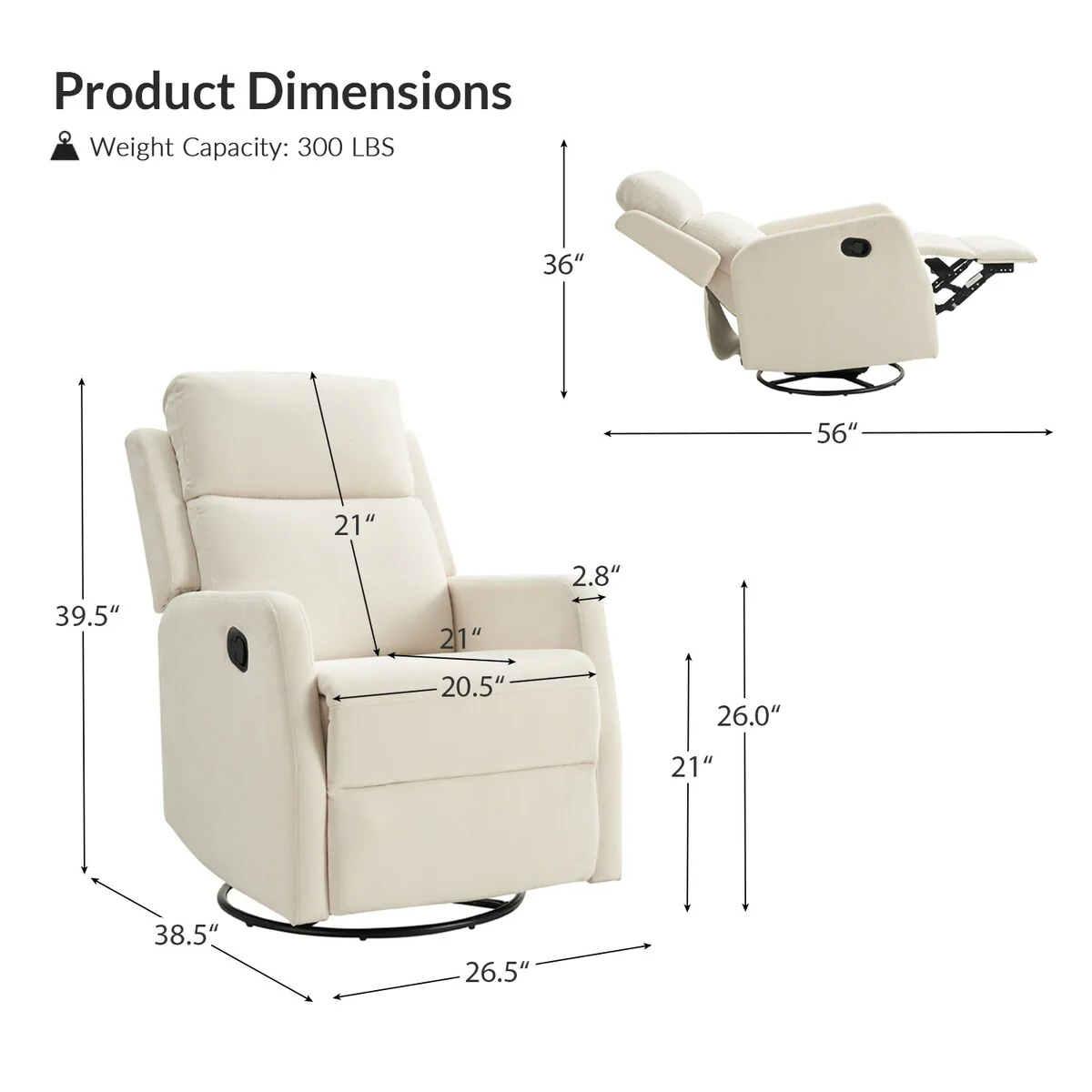 Julian Modern Swivel Rocker Manual Recliner Set of 2 by HULALA HOME