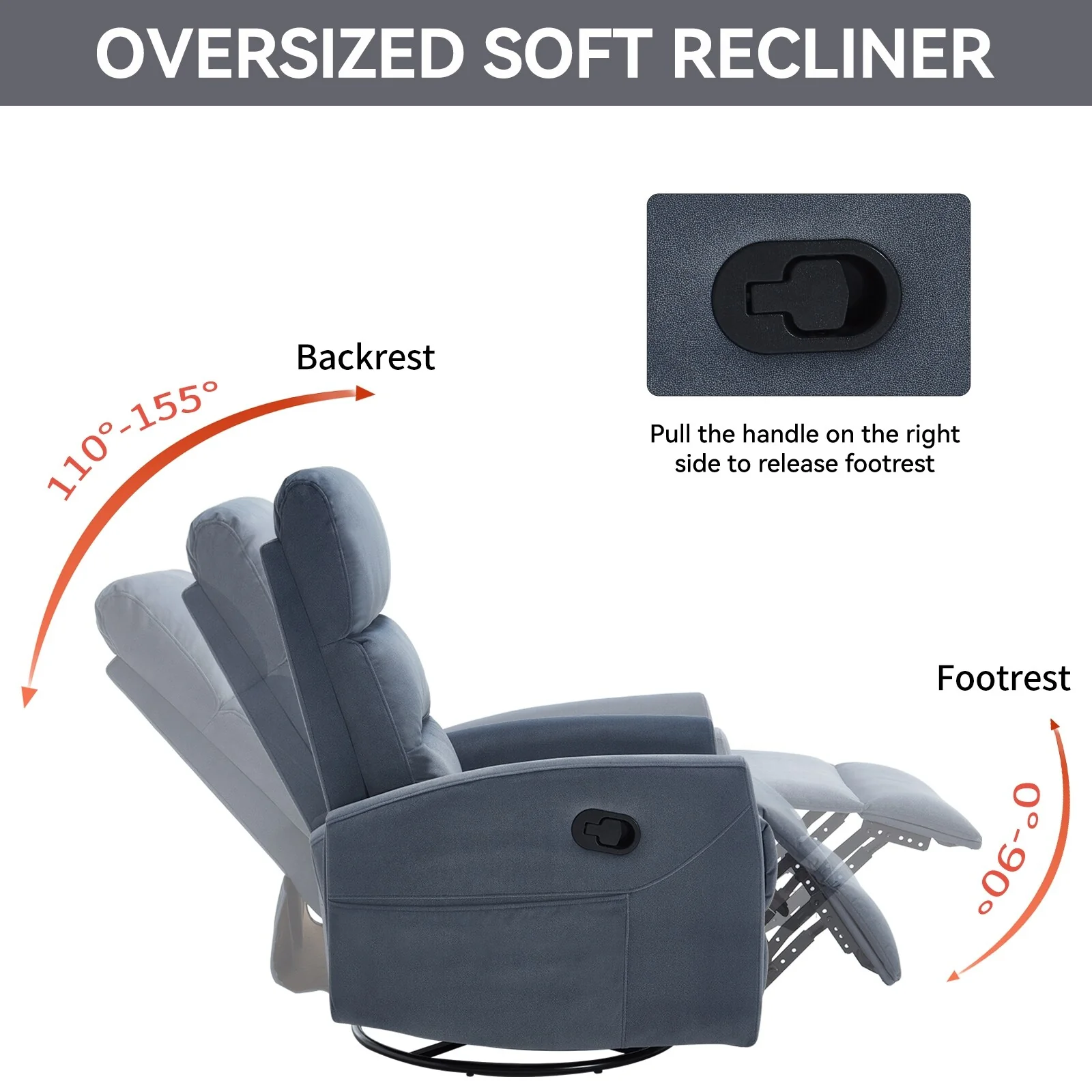 Fabric Manual Recliner Chair 360�� Swivel Chair with Rocker and Footrest, Armchair with Adjustable Backrest Pedals