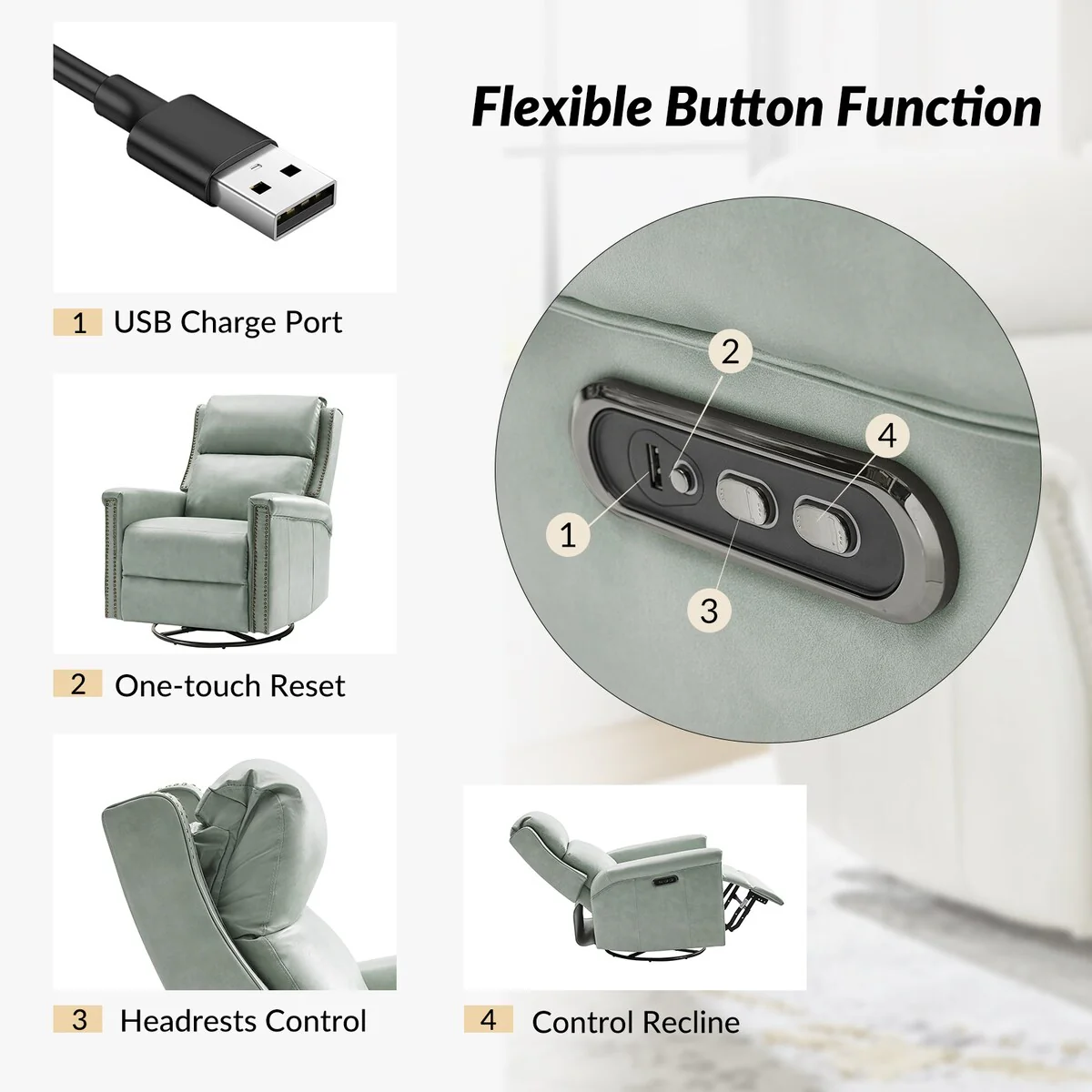 Tobias Traditional Swivel And Rocker Power Recliner Set of 2 by HULALA HOME