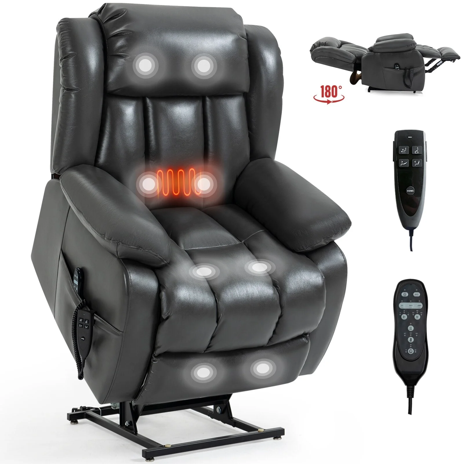 Grey Electric Power Lift Recliner with Massage, Heat, and 180�� Recline