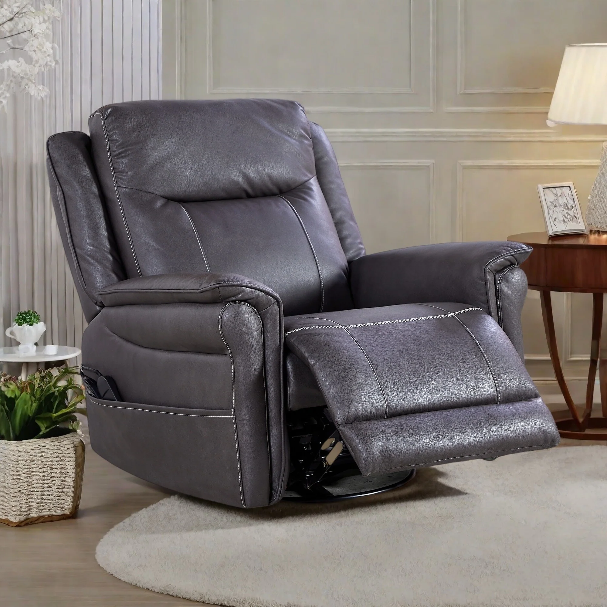 Motor Power Swivel Recliner - 240�� Rotation with 8-Point Vibration Massage, Adjustable Lumbar Heat