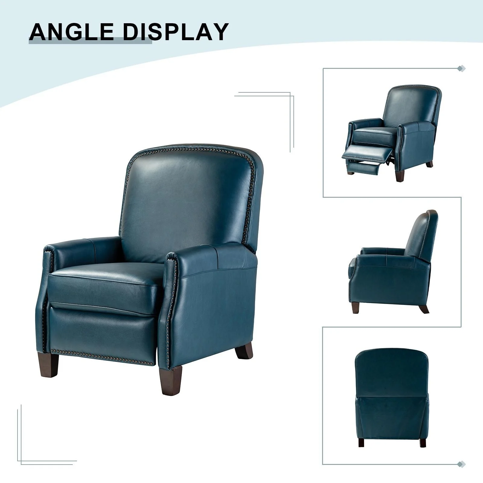 Gladis Modern Retro Genuine Leather Recliner with Nailhead Trim by HULALA HOME