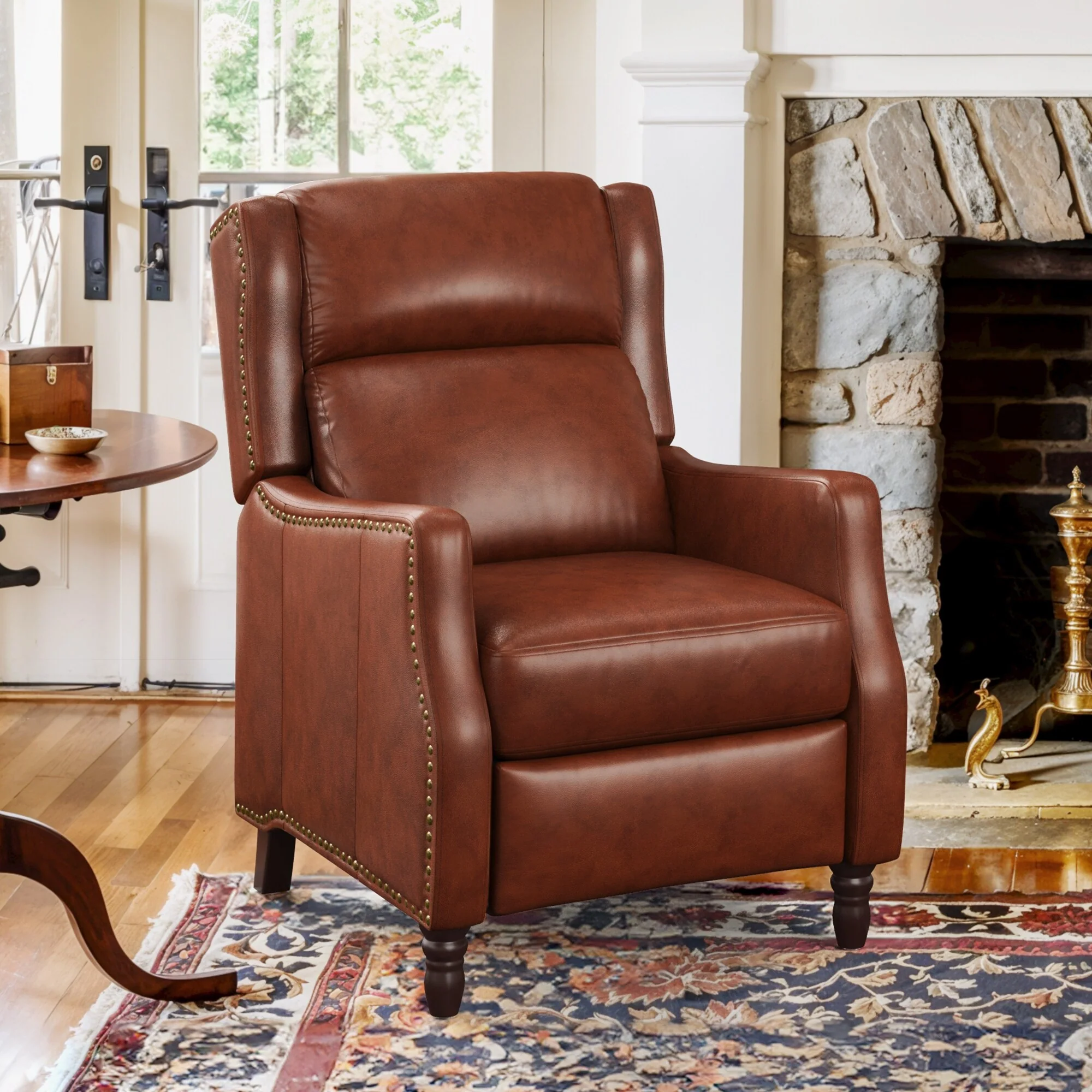 COZYMAN Modern Genuine Leather Push Back Recliner Adjustable Recliner Chair with 3-Position Seat