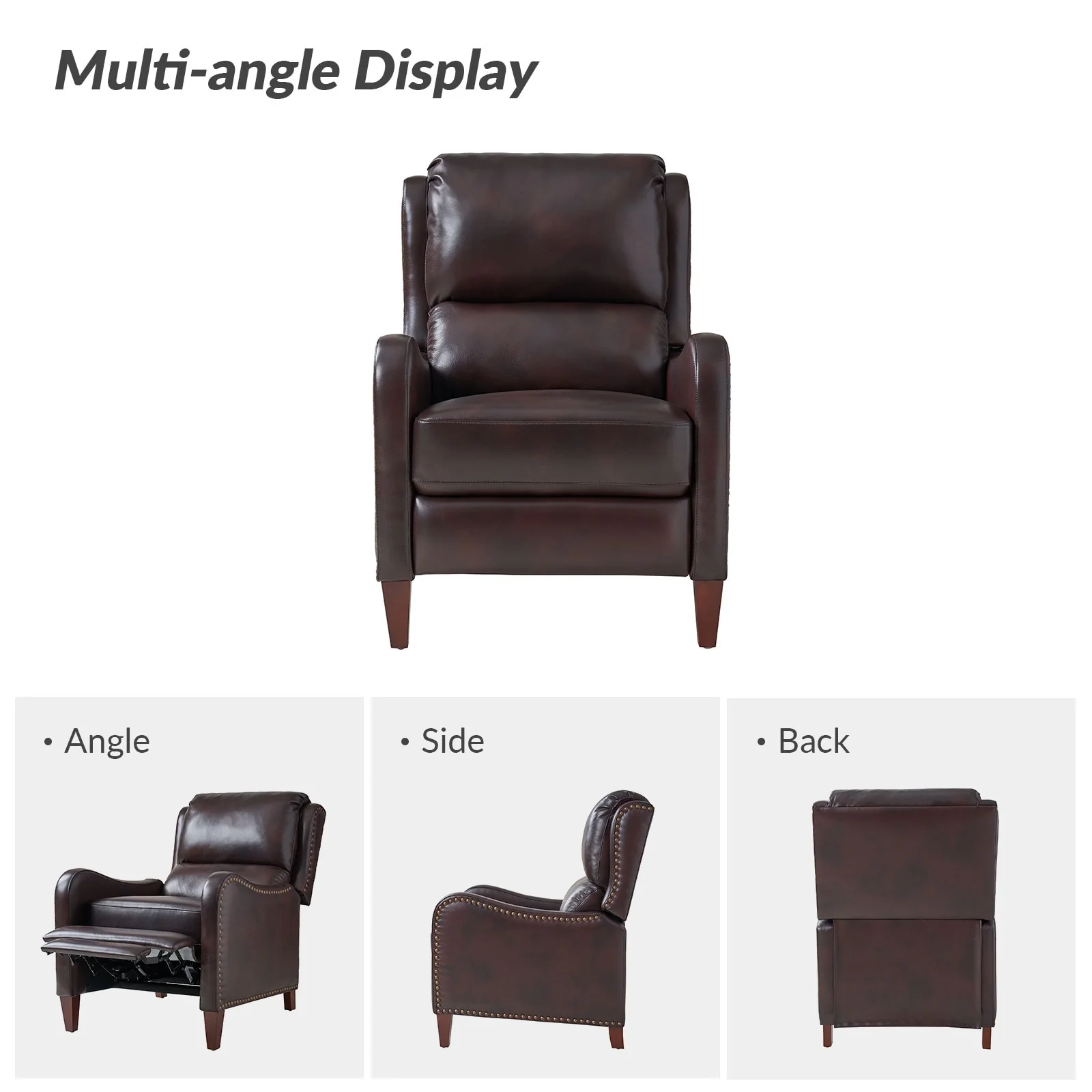 Brigida Modern Genuine Leather Nailhead Trim Recliner with Adjustable Footrest Set of 2 by HULALA HOME