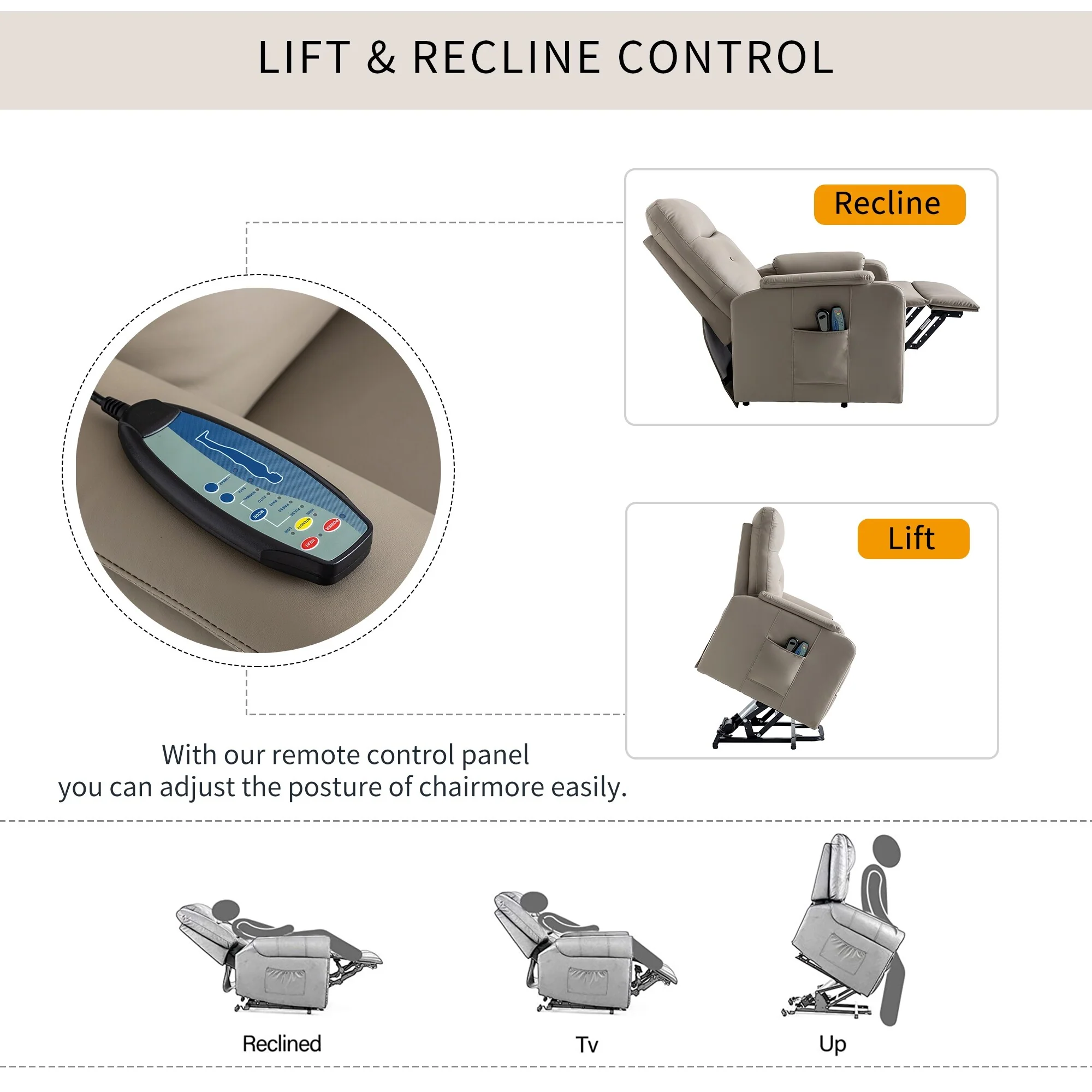 Blue Power Lift Recliner featuring Massage, Heating Function, Adjustable Settings, and Convenient Side Pocket