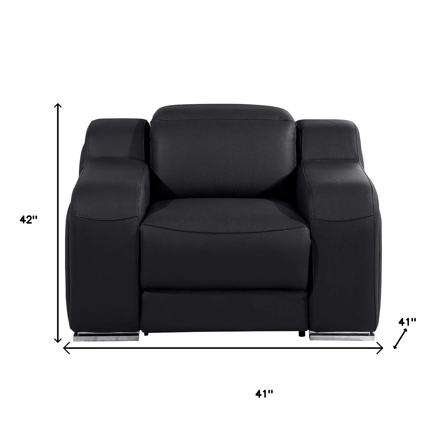 HomeRoots 41 Black Italian Leather Wall Hugger Recliner With USB