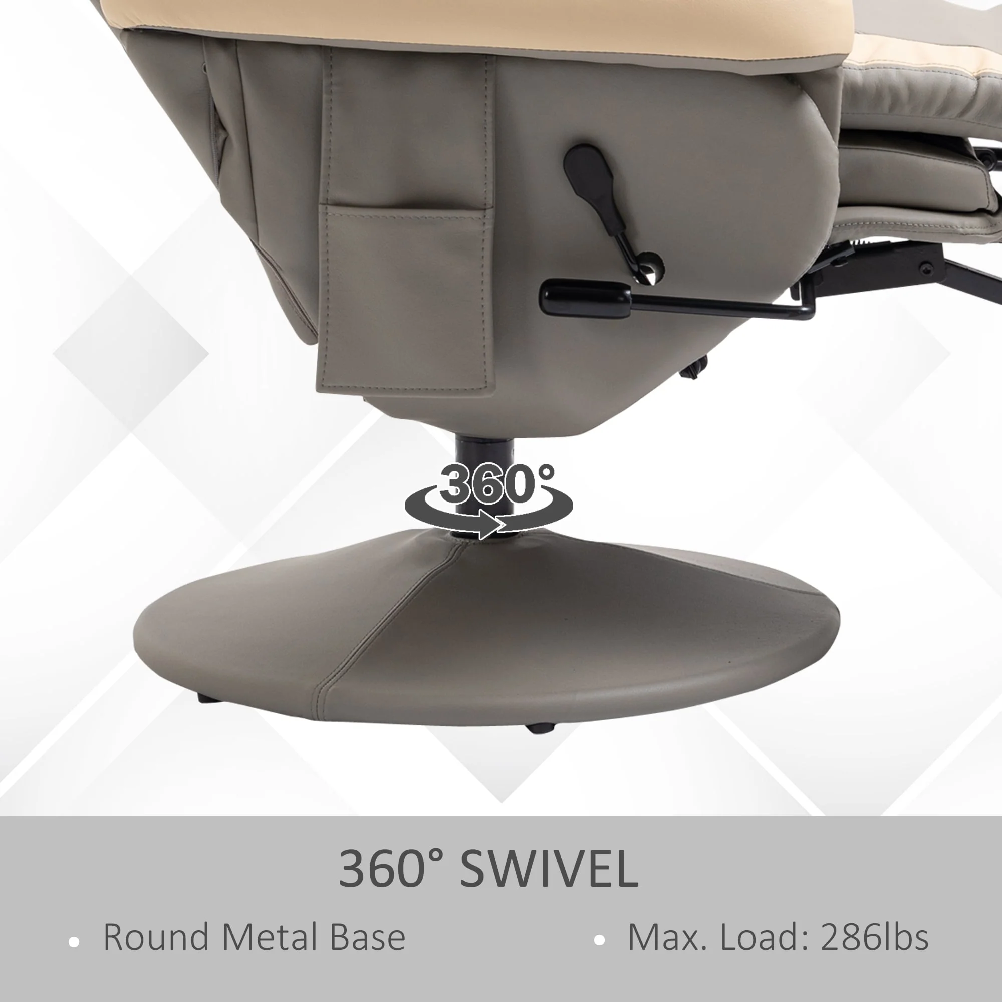 HOMCOM Manual Recliner Armchair PU Leather Lounge Chair w/ Adjustable Leg Rest, 135�� Reclining Function, 360�� Swivel, Cup Holder