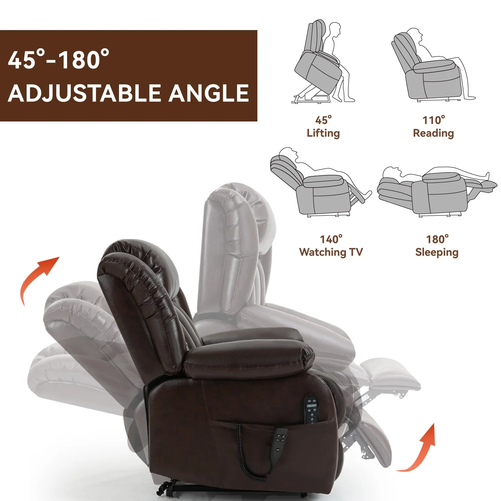 Power Lift Faux Leather Recliner Chair with Dual Motor, Massage, and Lumbar Heat