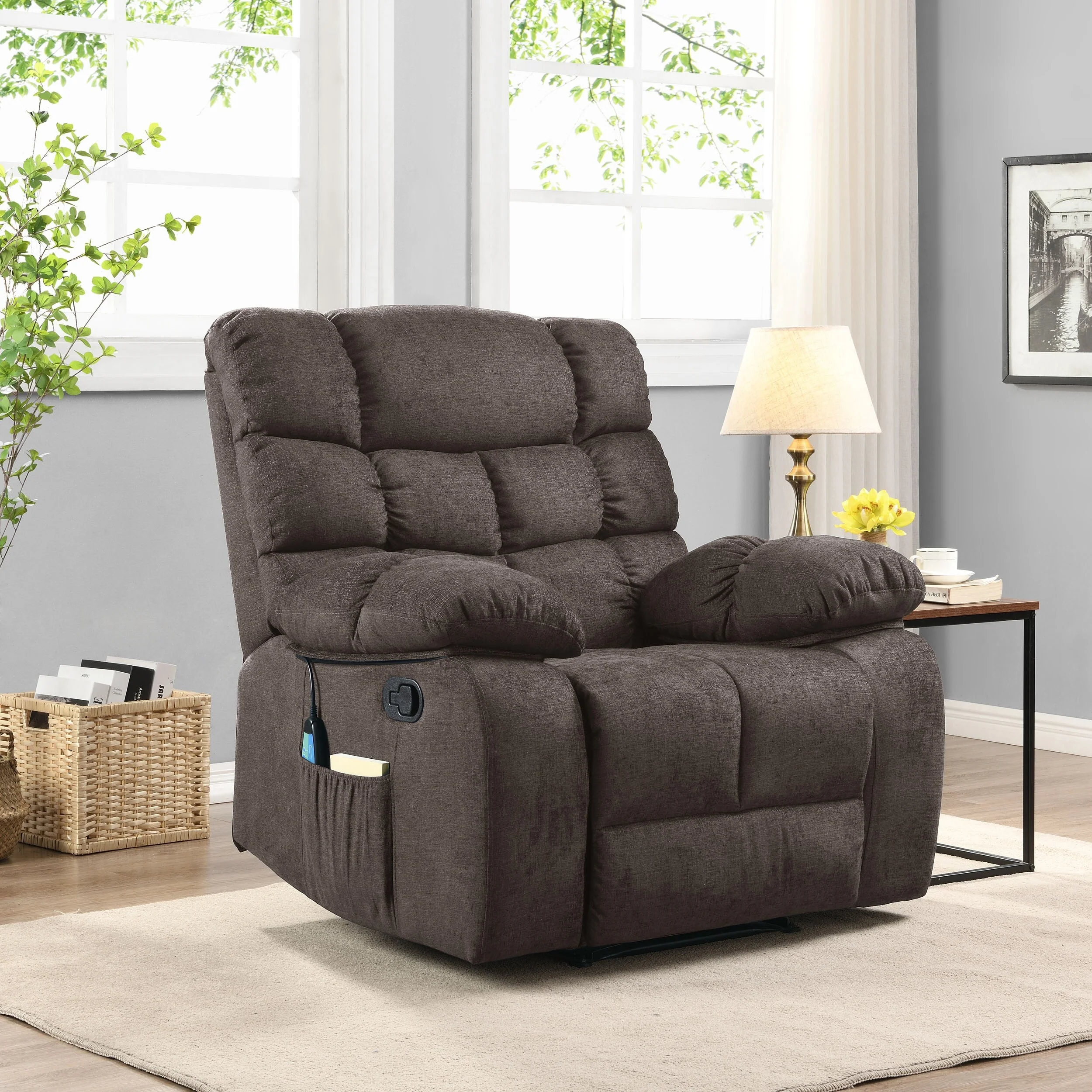 Modern Massage Recliner Chair with Pillow Tufting & Manual Recline