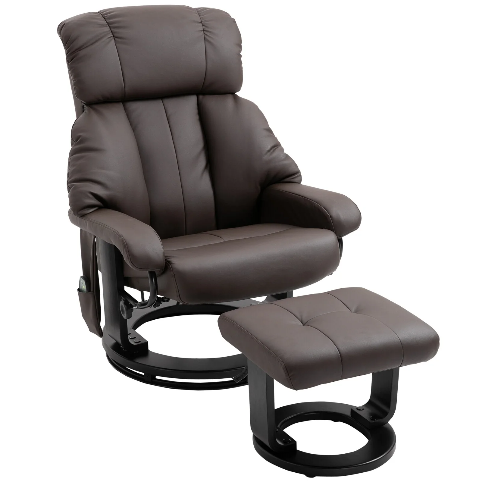 PU Leather Reclining Massage Chair with Ottoman, 360�� Swivel Base, and Remote-Controlled Vibration