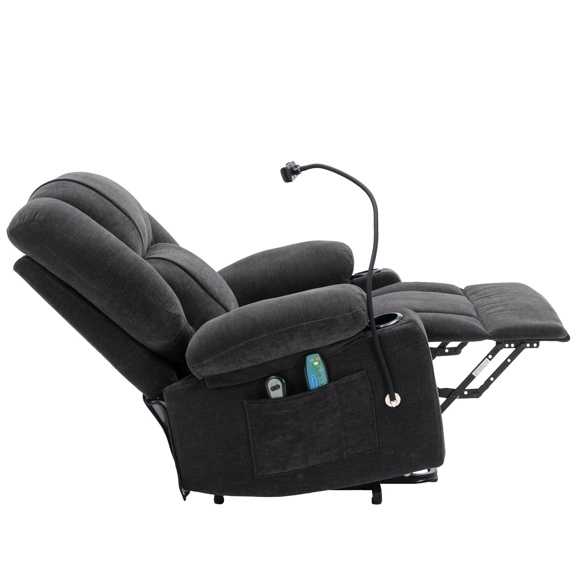 Grey Electric Lift Recliner featuring Massage, Heating, Cup Holders & 360�� Swivel Phone Stand with Adjustable Recline