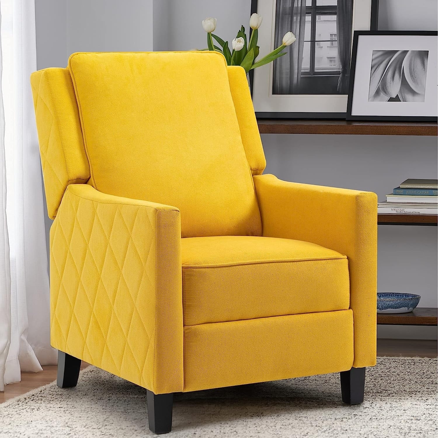 AVAWING Push Back Recliner Chair Linen Wing Back Chair