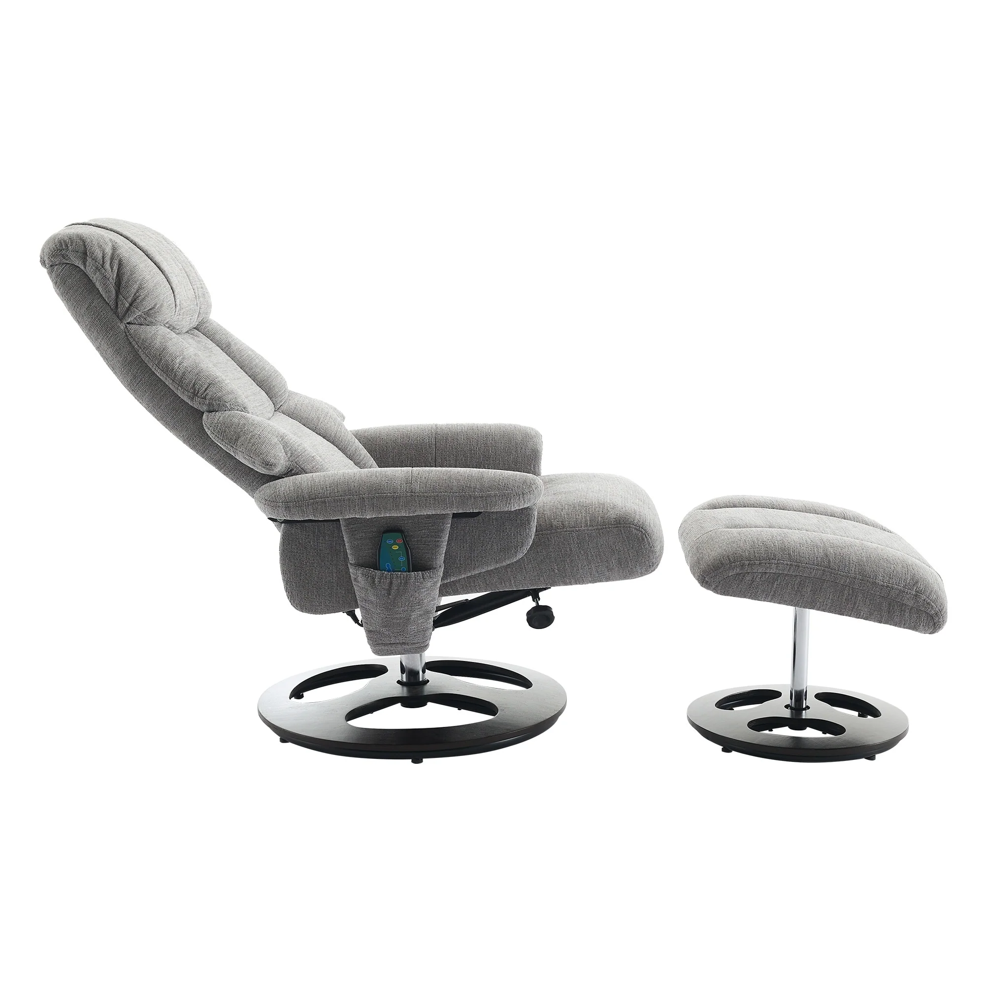 360�� Swivel Ergonomic Recliner Chair with Ottoman, Adjustable Backrest, 5 Vibration Massage, Seat Heating, Chenille Fabric