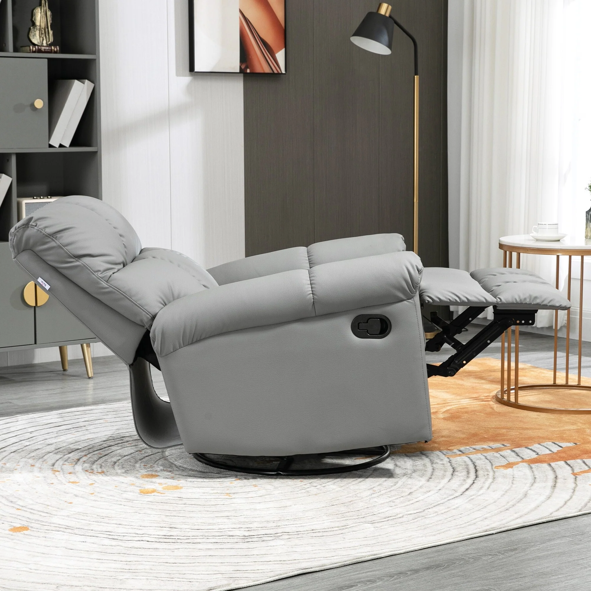 Grey Faux Leather Rocker Recliner with 360�� Swivel Base