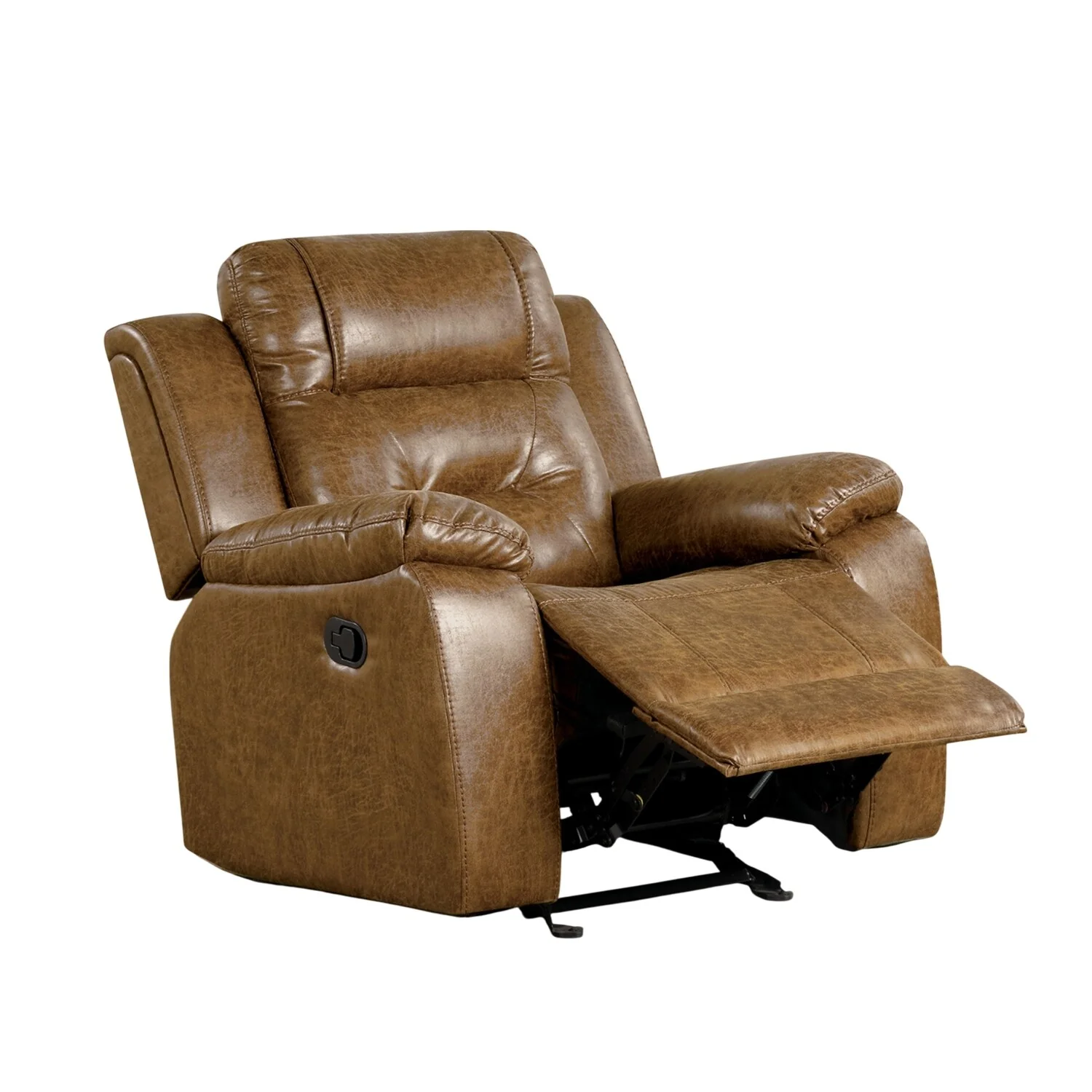 Leatherette Upholstered Manual Recliner with Pillow Top Arms in Brown