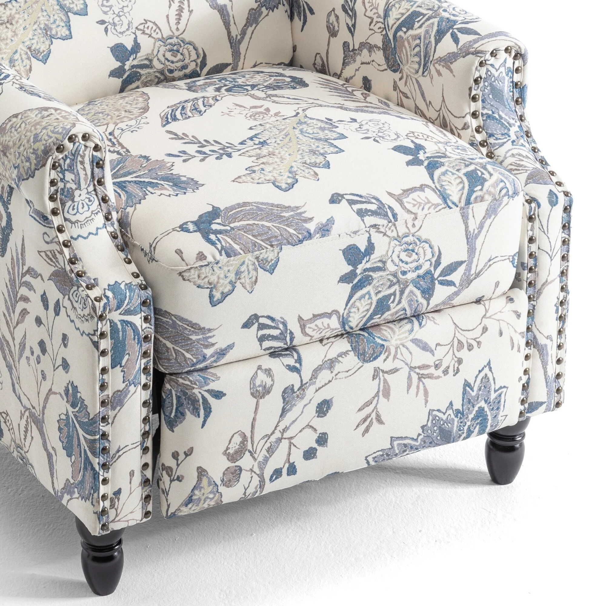 Linen Manual Upholstered Recliner with Wood Legs