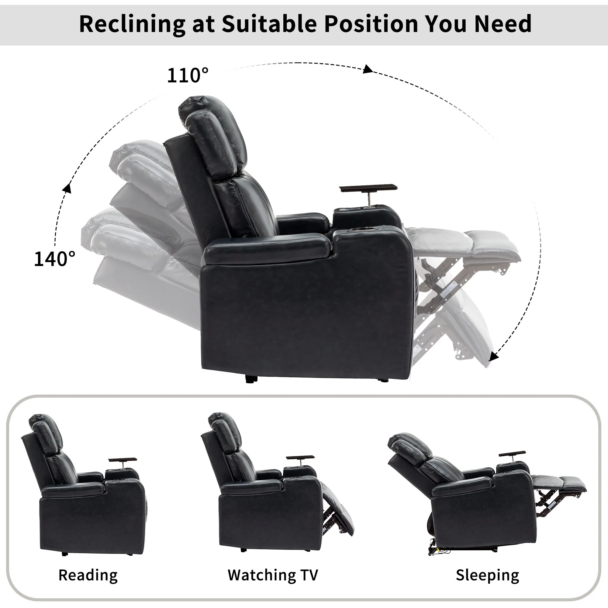 Power Recliner Chair with Cooling Cup Holder, Bluetooth & Tray Table