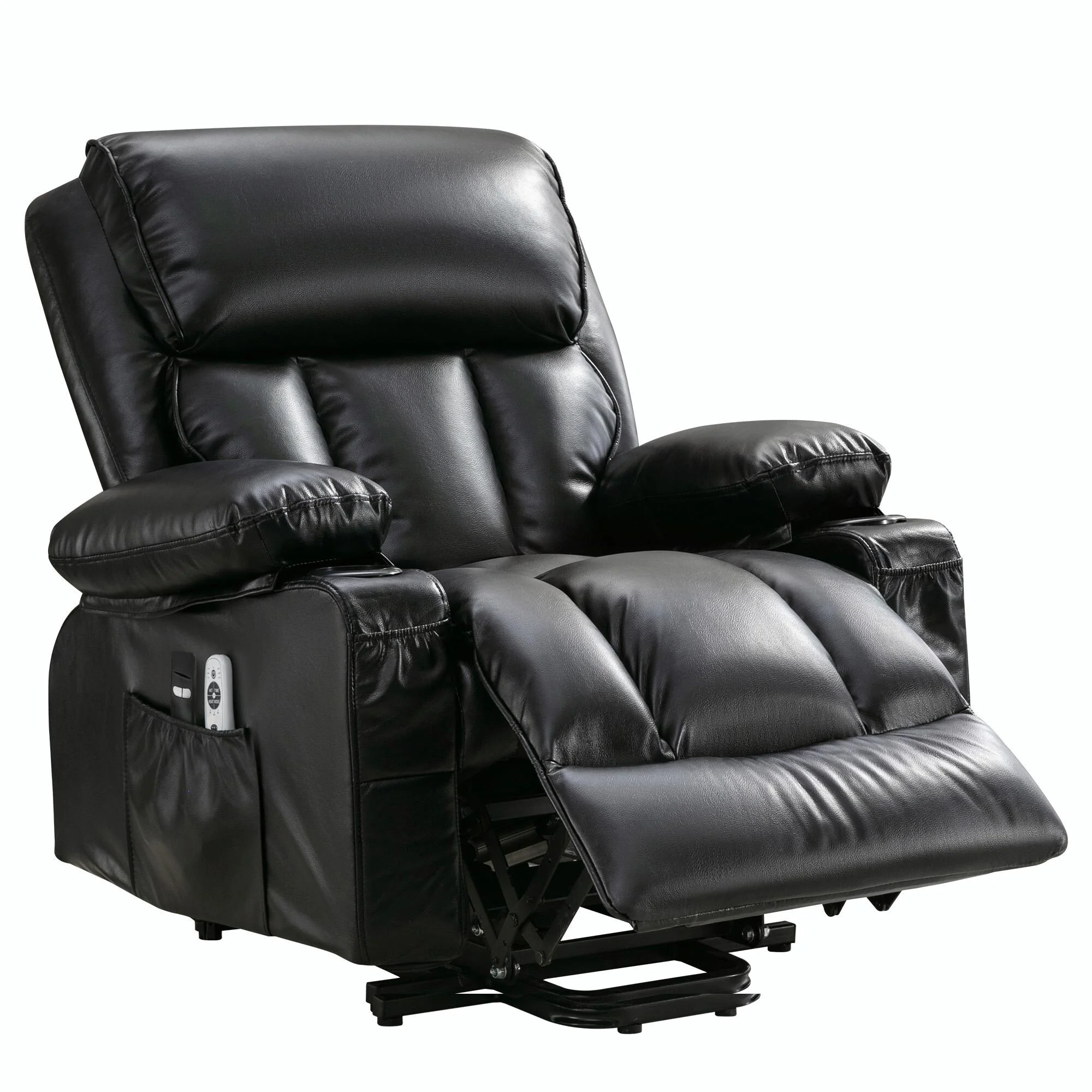 Power Electric Massage Lift Lounge Chair with Heating and Vibration Functions, Fleece Leather with USB