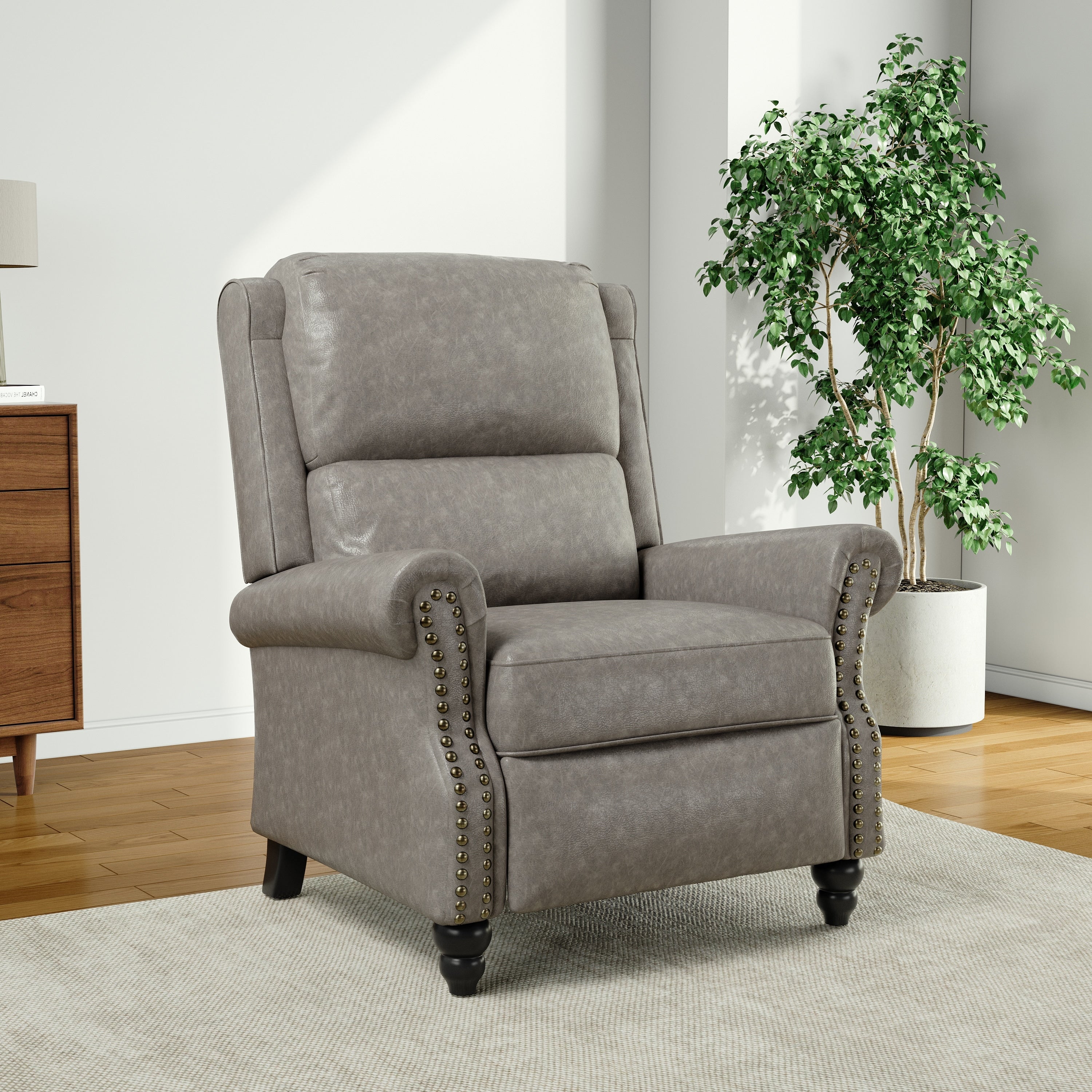 Alisa 35'' W Vegan Leather/ Linen Glider Push Back Recliner Chair