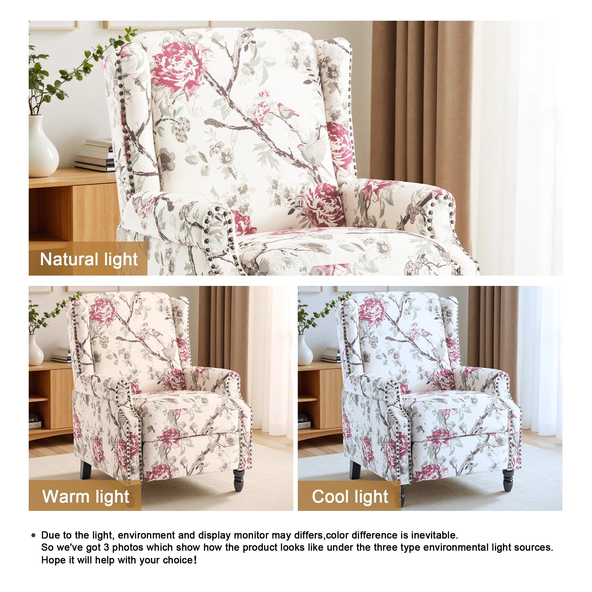 Linen Manual Upholstered Recliner with Wood Legs