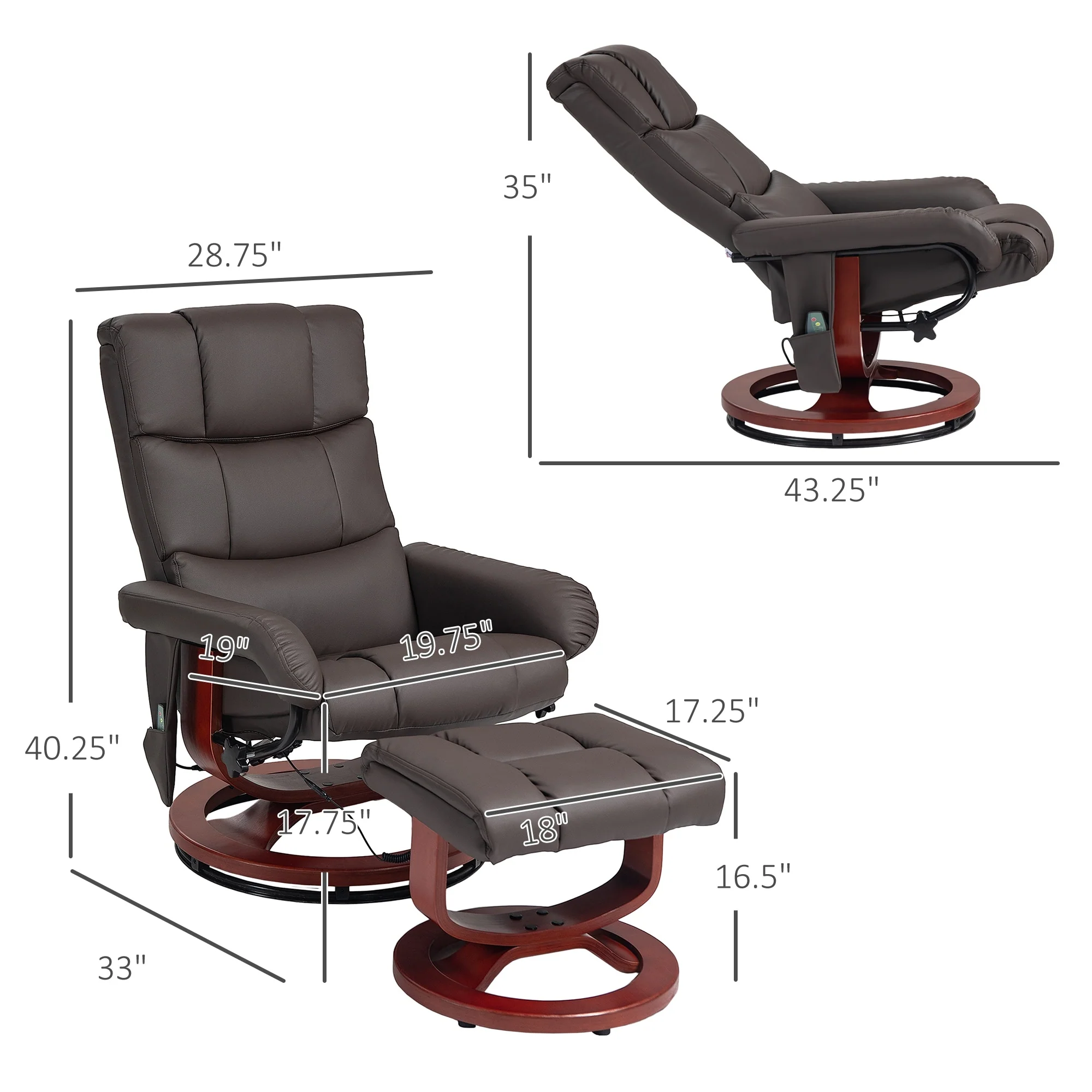 HOMCOM Recliner Chair with Ottoman, Electric Faux Leather Recliner
