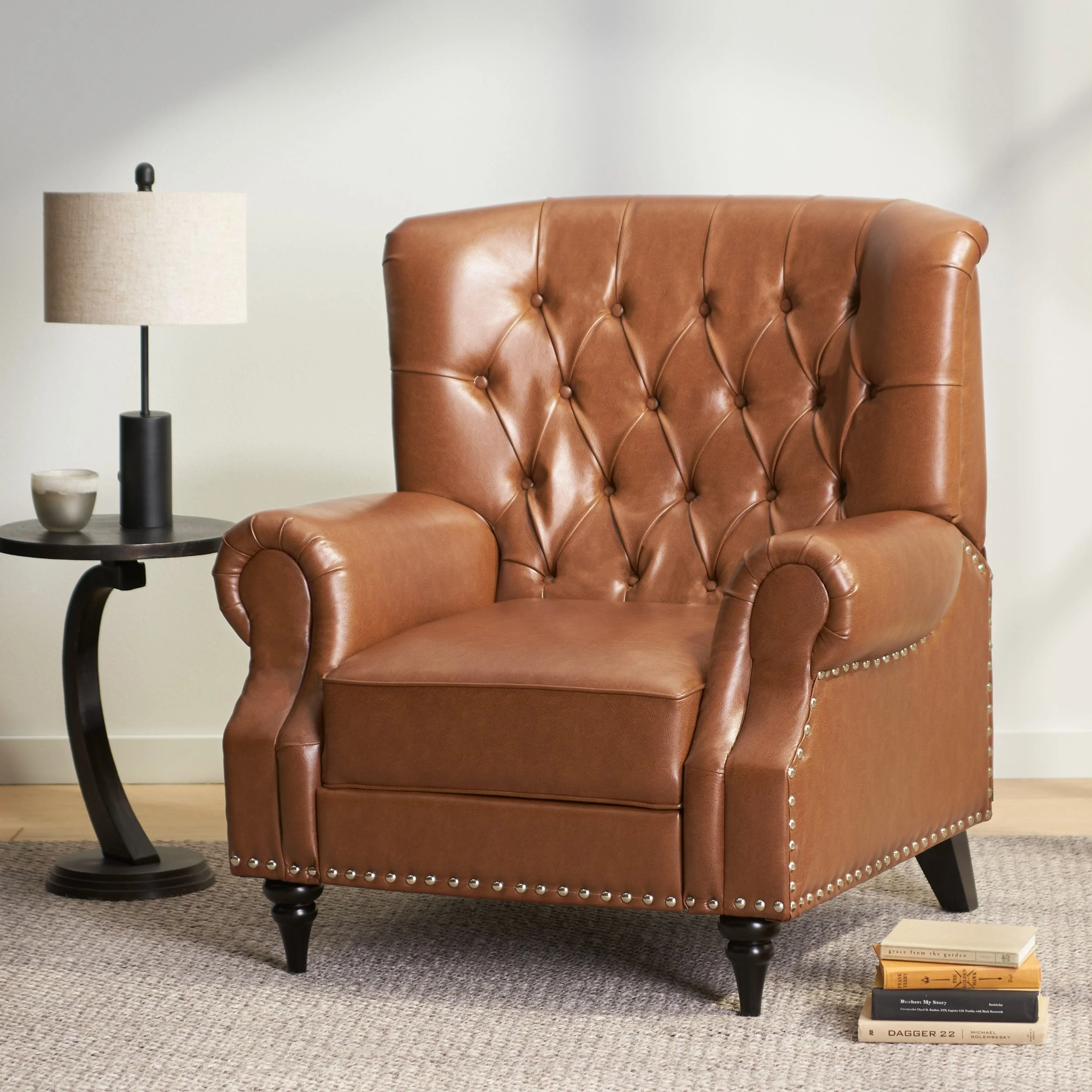 Sunapee Fabric and Rubberwood Recliner with Nailhead Trim by Christopher Knight Home
