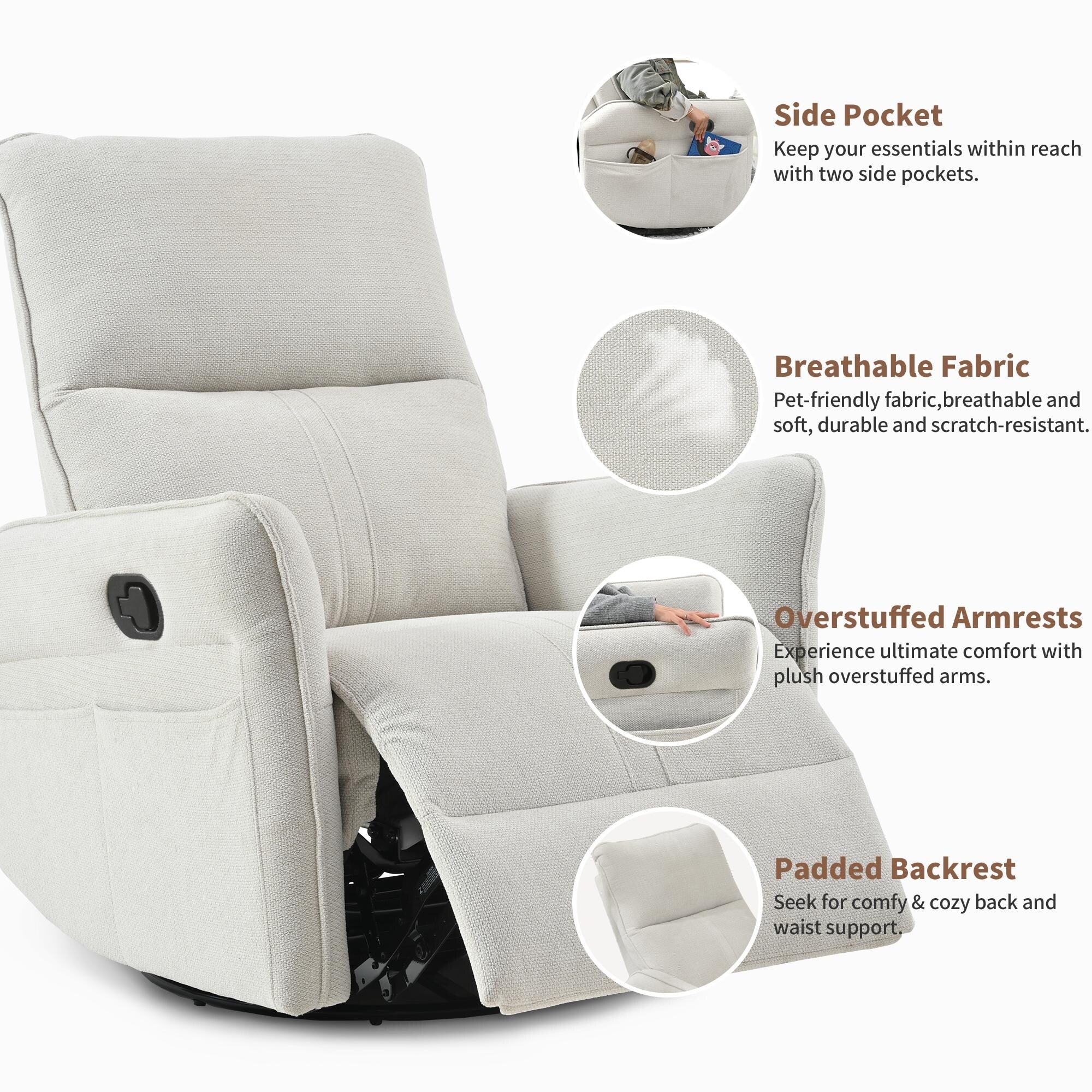 360�� Swivel Rocker Recliner Chair