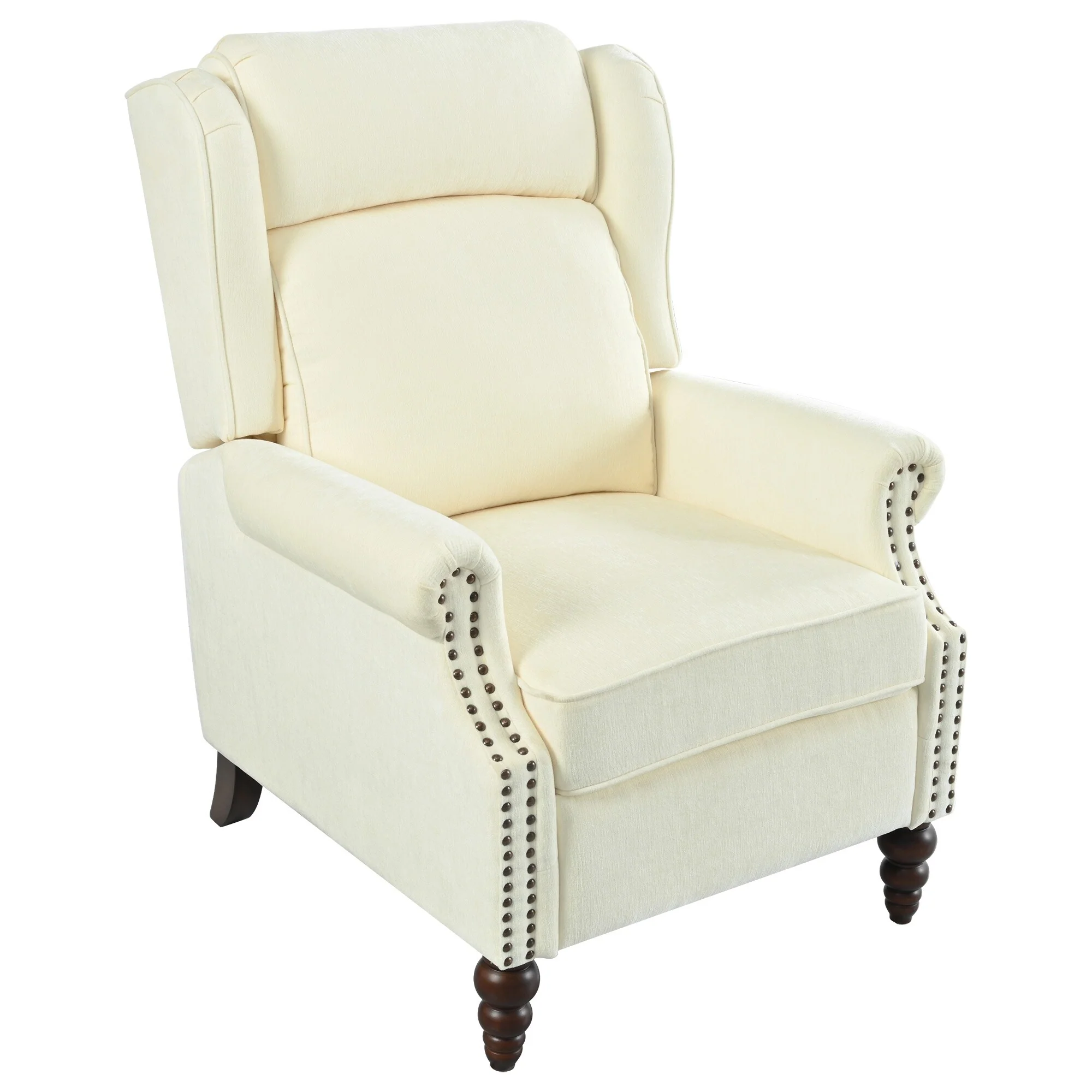 29.75 Push Back Recliner Chair Upholstered Recliner Armchair with Classic Wing Back and Solid Gourd-shaped Wooden Legs