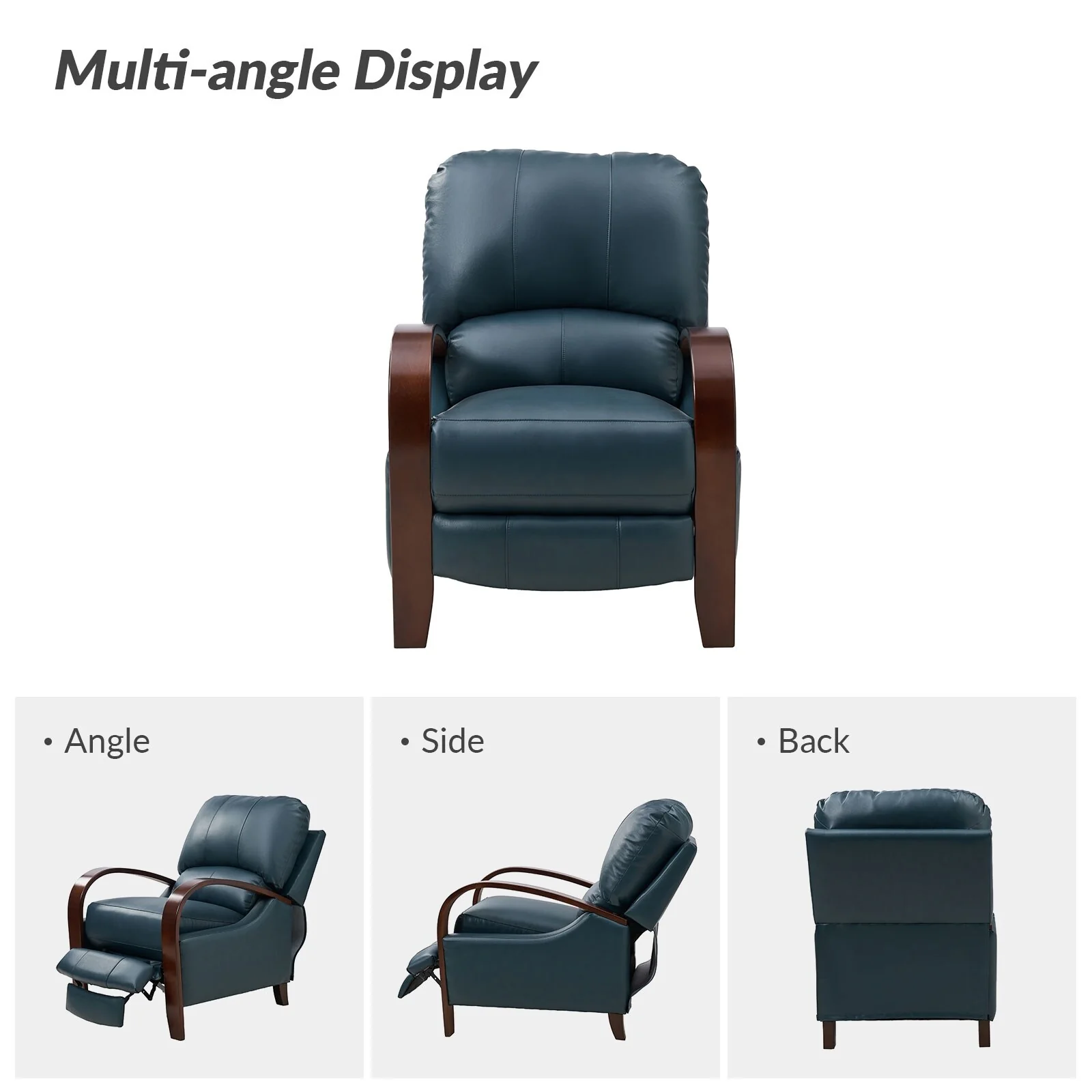 Alex Mid-century Modern Cigar Genuine Leather Manual Recliner with Wooden Curved Arms