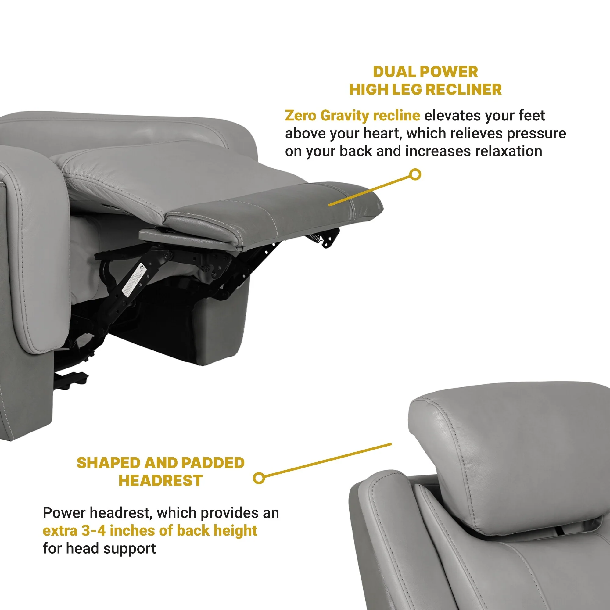 Rosalyn Zero Gravity Silver and Gray Leather Power Recliner with Power Headrest