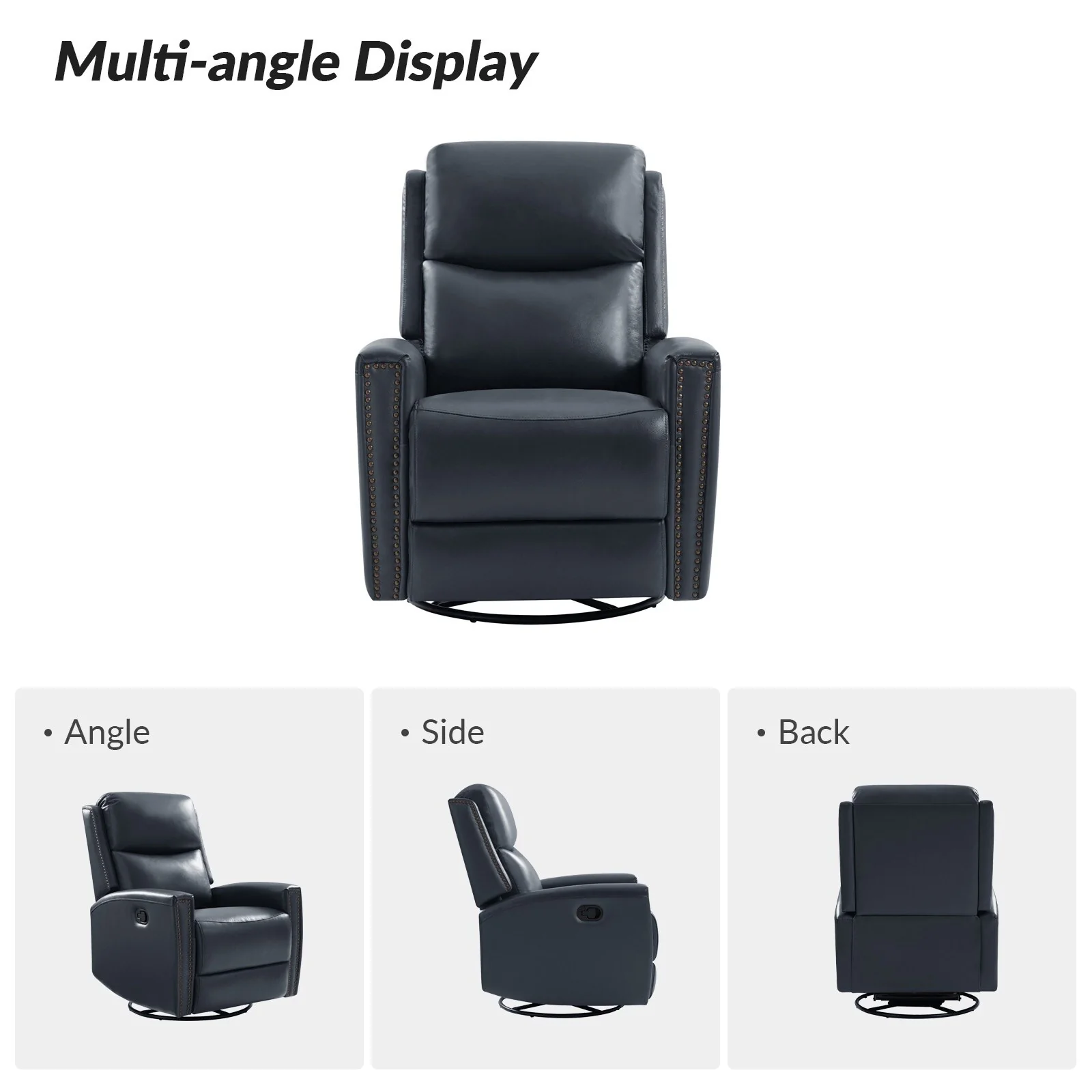 Fiacro 30.31Wide Modern Genuine Leather Wingback Swivel Rocker Recliner with Nailhead Trims