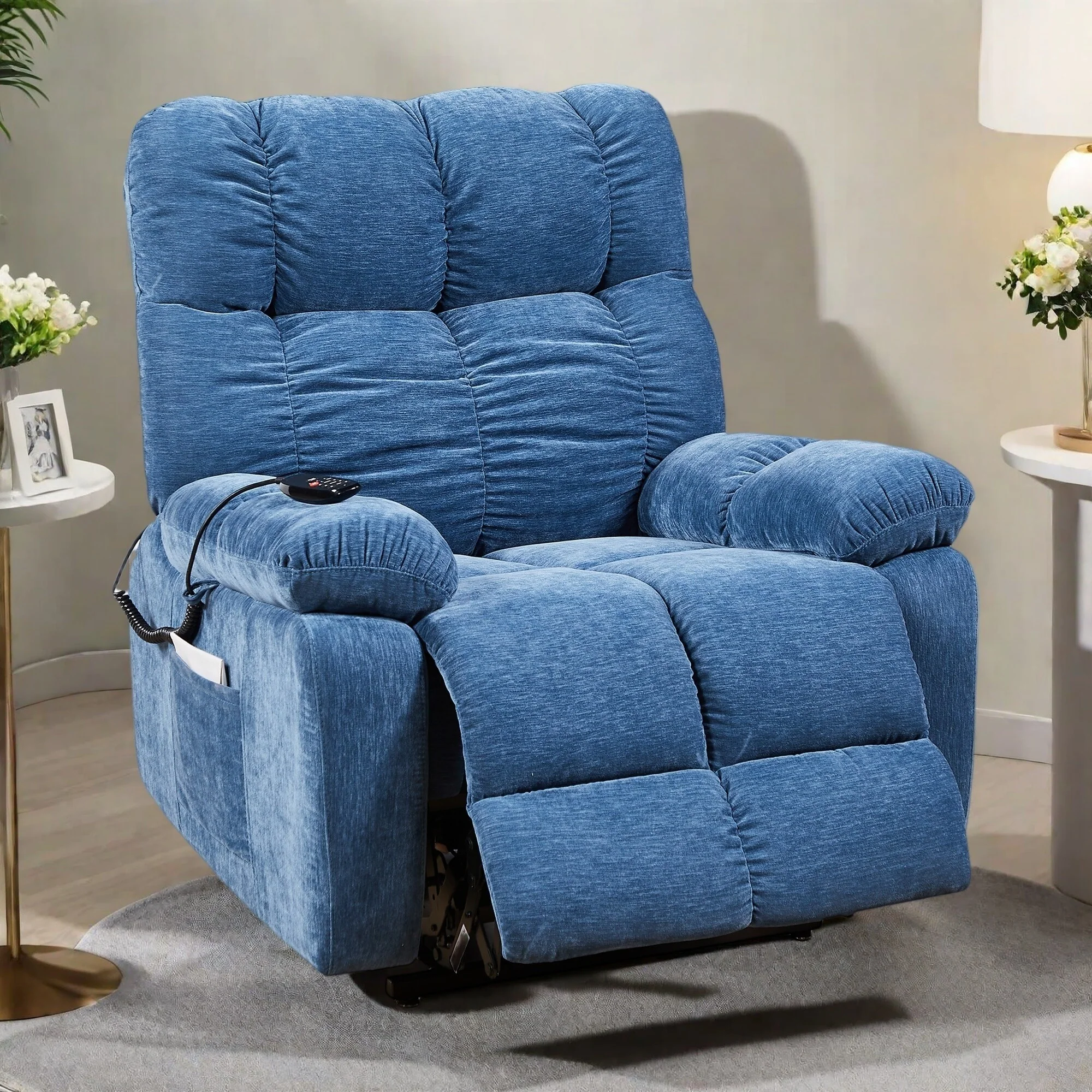 Motor Power Lift Recliner with Individual Backrest/Footrest Control - 4-Point Airbag Massage and Lumbar Heating