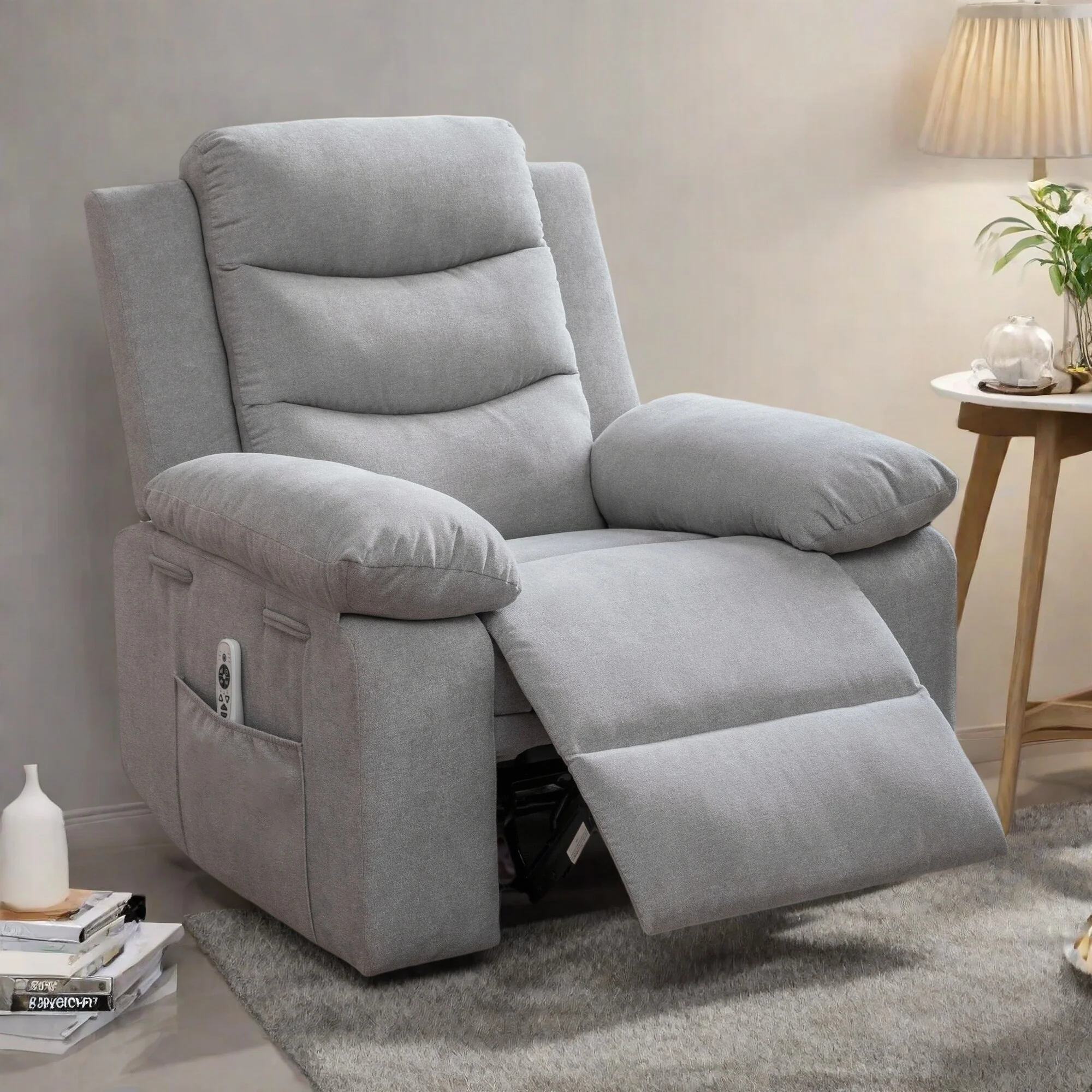 Electric Recliner with Massage, Lumbar Heating, Side Pocket and Steel Frame Support
