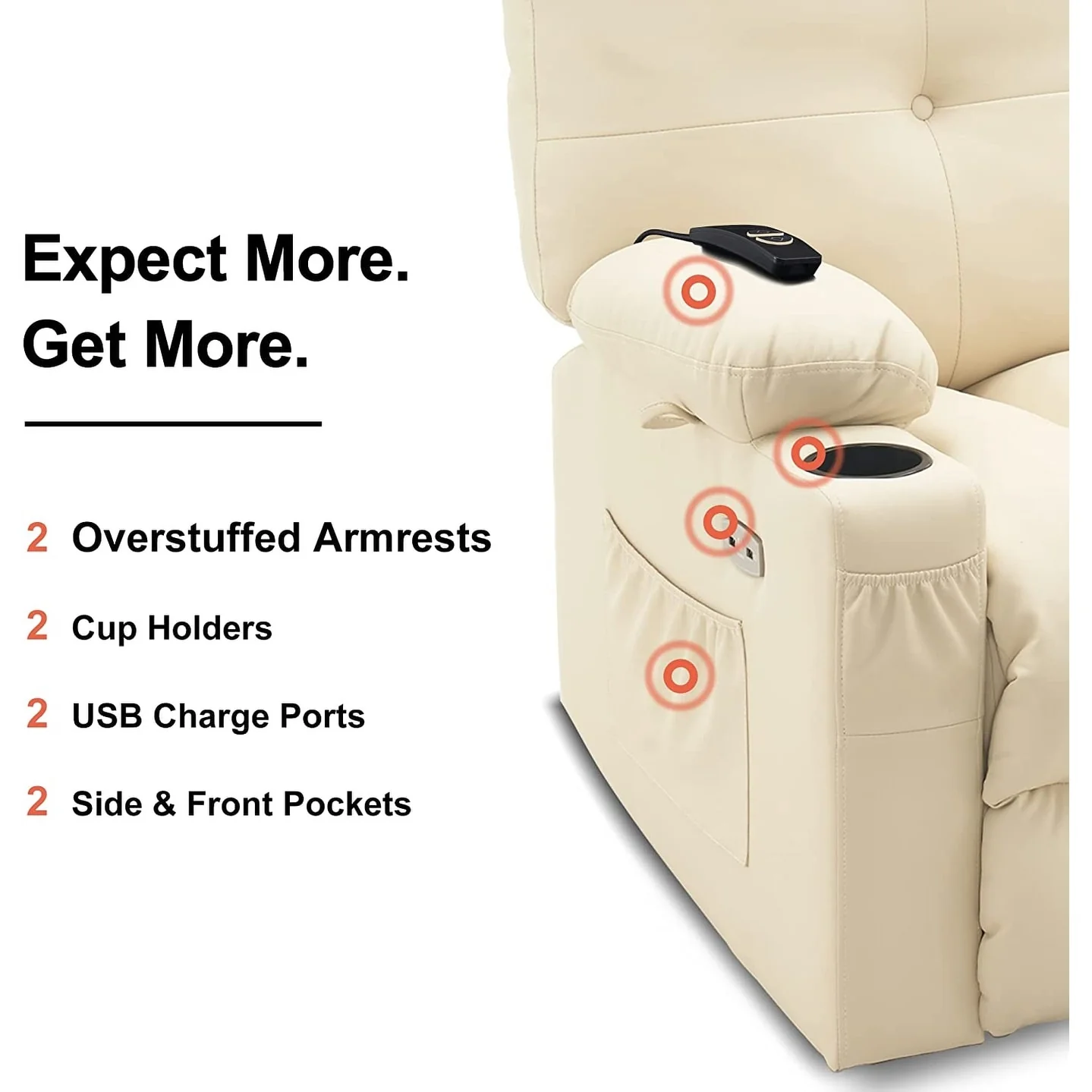 MCombo Large Power Swivel Glider Rocker Recliner Chair with Massage and Heat, Faux Leather 7748