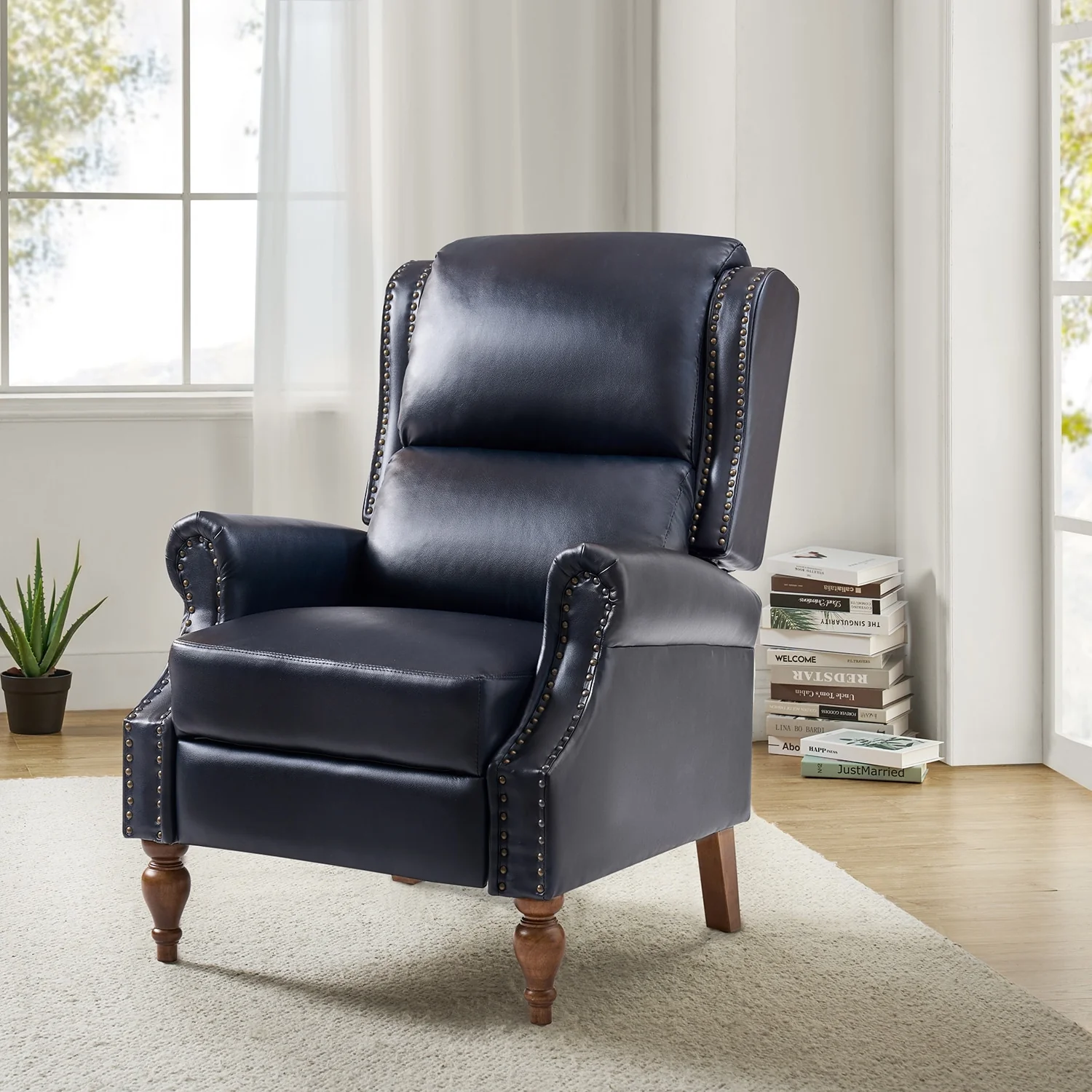 Terri Traditional Vegan Leather Manual Push Back Recliner by HULALA HOME