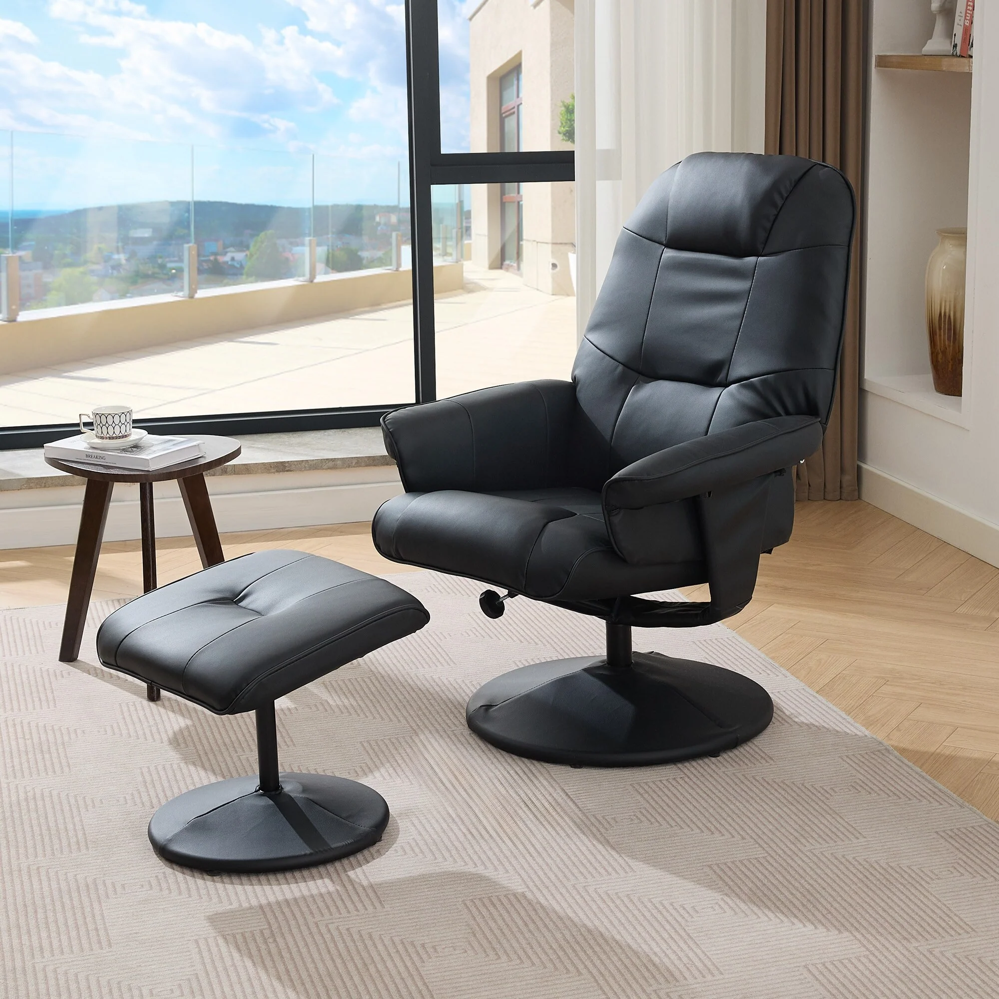 Massage Recliner Chair with Ottoman, 360�� Swivel Reclining Chair with Wrapped Base, Seat Heating and Adjustable Backrest