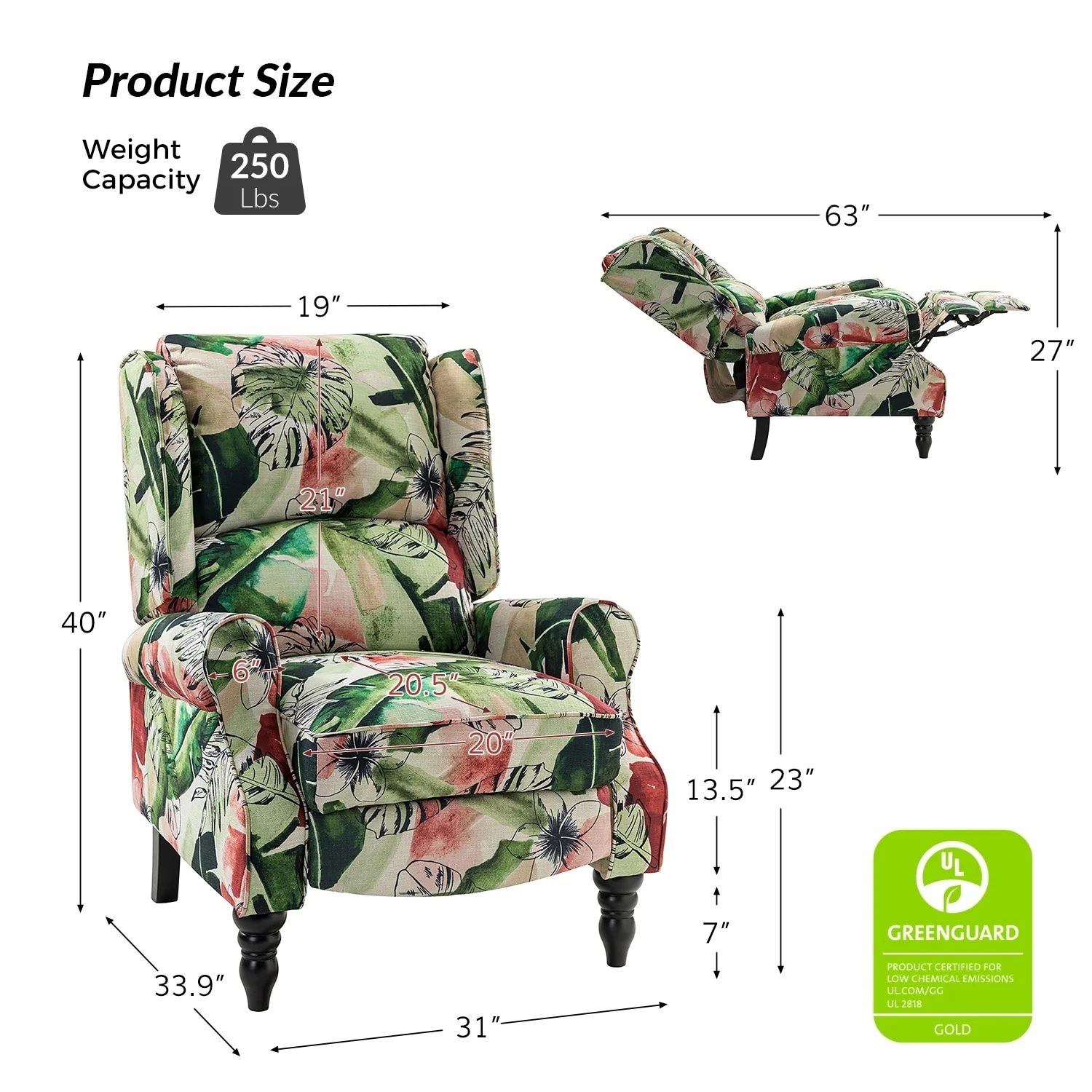 Olympus Upholstered Classic Manual Wingback Recliner with Solid Wood Legs by HULALA HOME