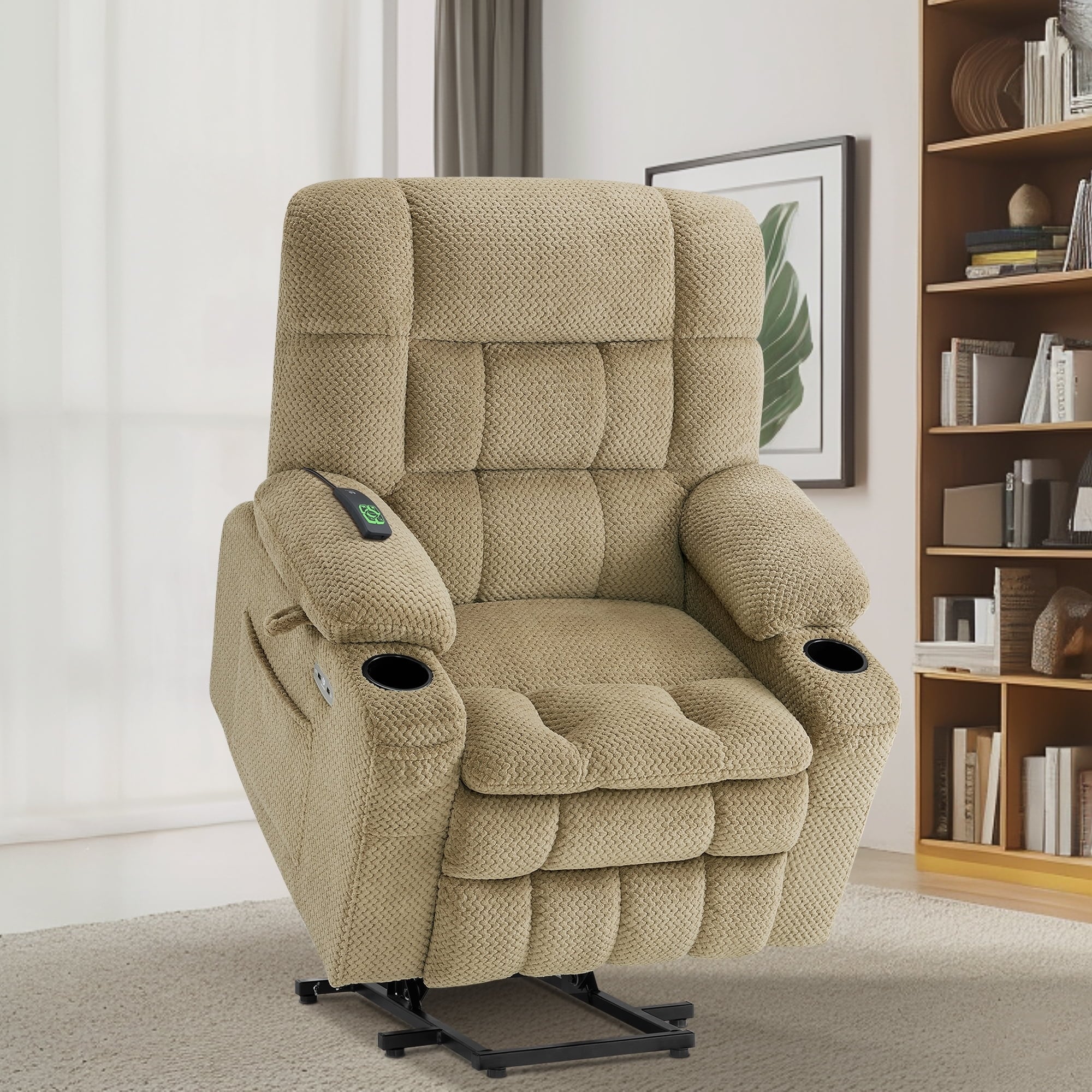 MCombo Small Dual Motor Power Lift Recliner Chair Sofa with Massage and Heat, Infinite Position, USB Ports, Fabric 7893