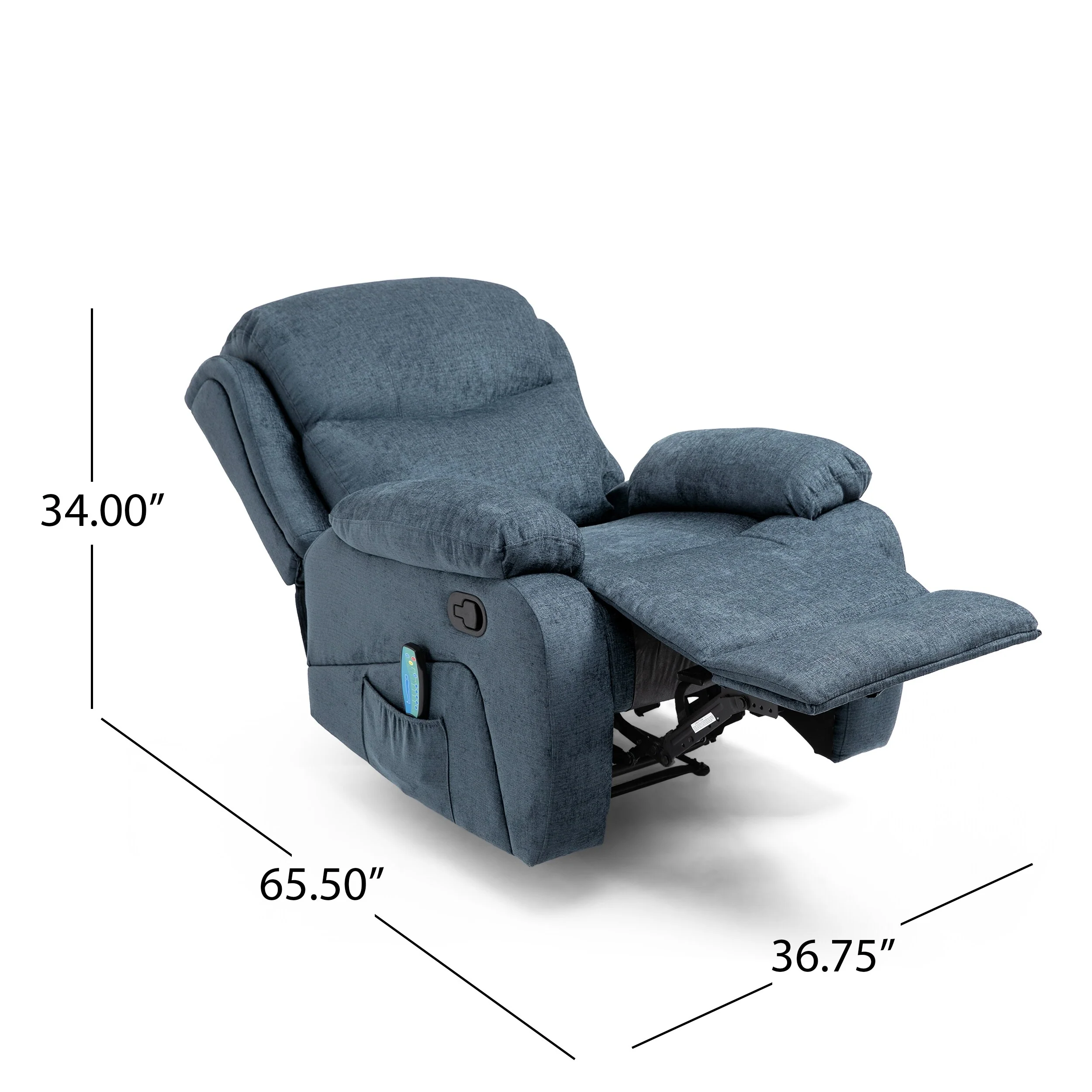 Grey Massage Recliner with Heating & 5 Modes, Tufted Design, Manual Reclining Function, Remote Control, Side Pocket