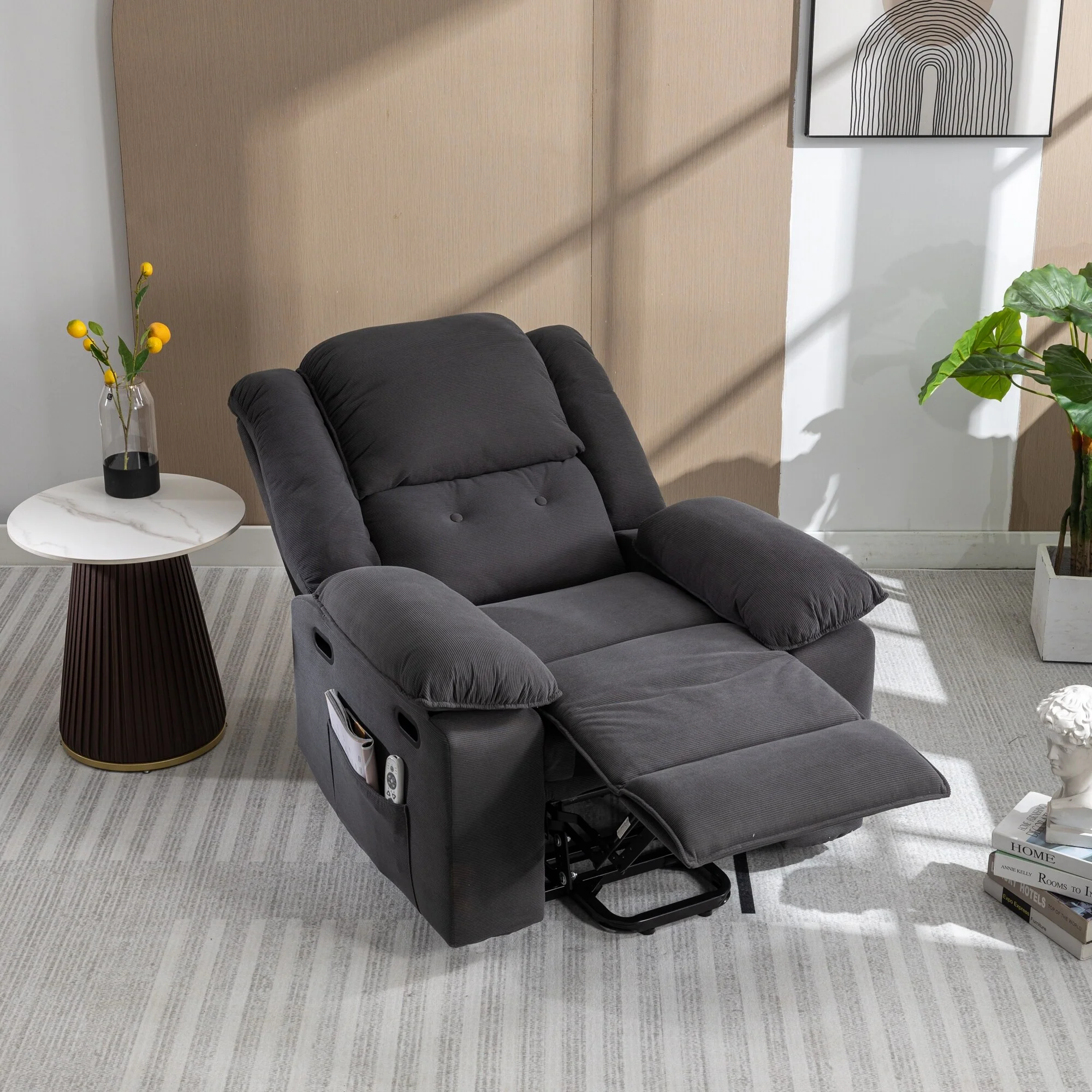 Beige Power Lift Recliner with Massage, Heat, and Adjustable Recline