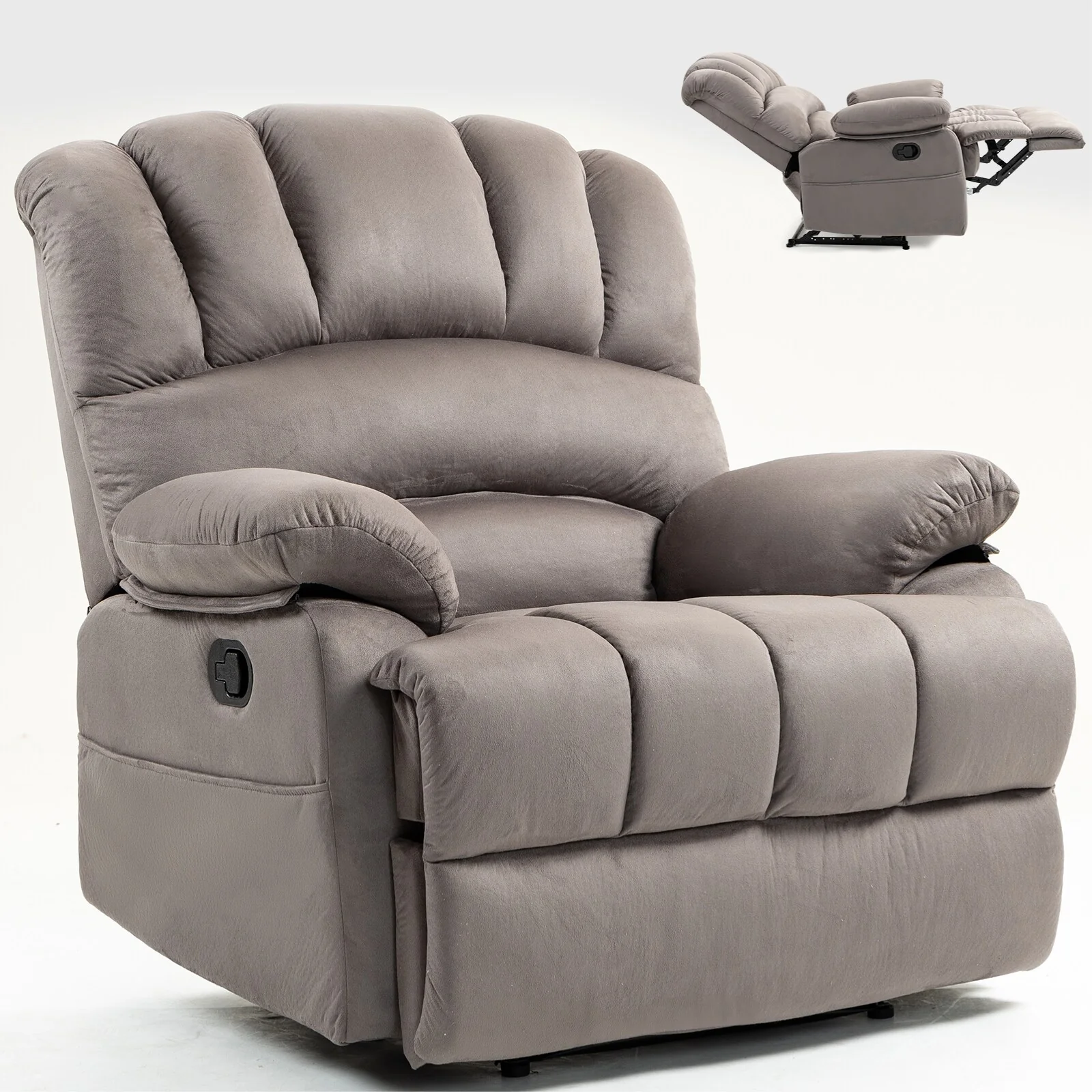 Brown Extra Large Manual Recliner Chair with 155�� Recline, and Fabric Upholstery