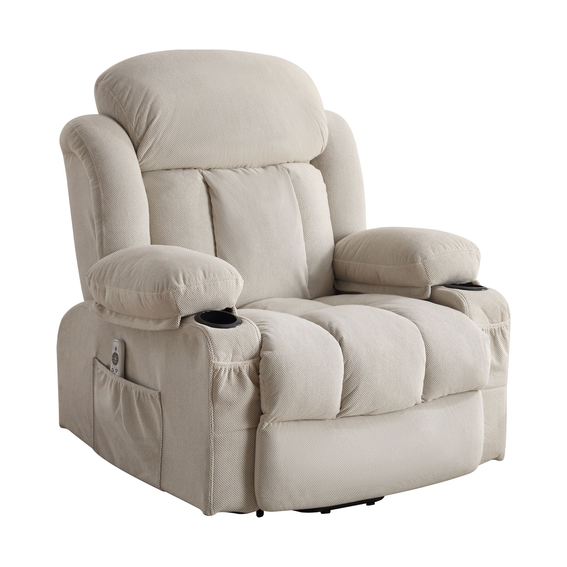 Beige Ergonomic Lift Recliner with Heated Massage, USB Charging, Side Pockets, and Easy Remote Control
